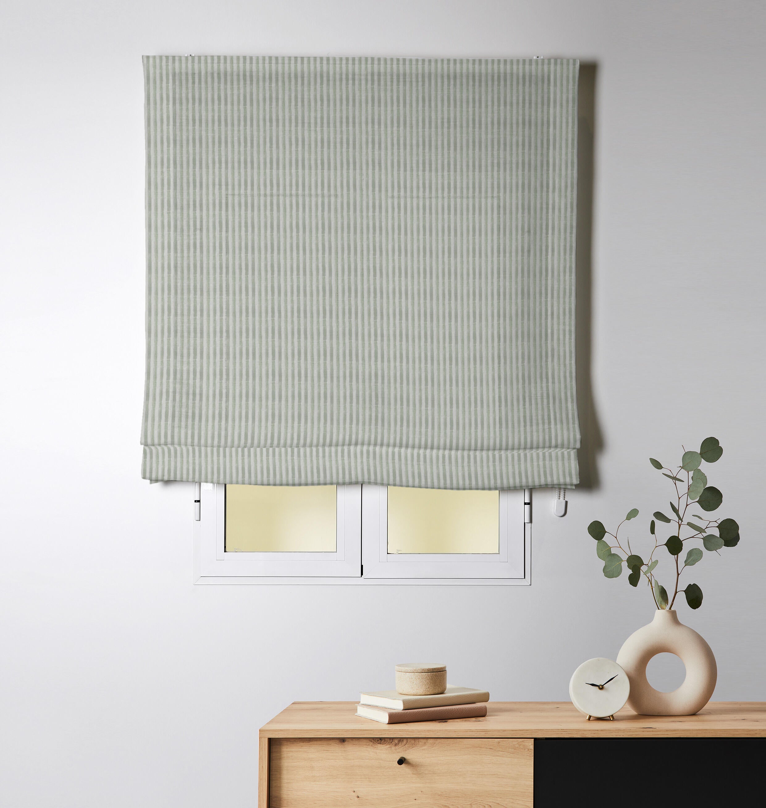 Estor plegable paqueto semi-trasparente con cadena menes raya poliéster rayas verde, blanco de 105x175 cm