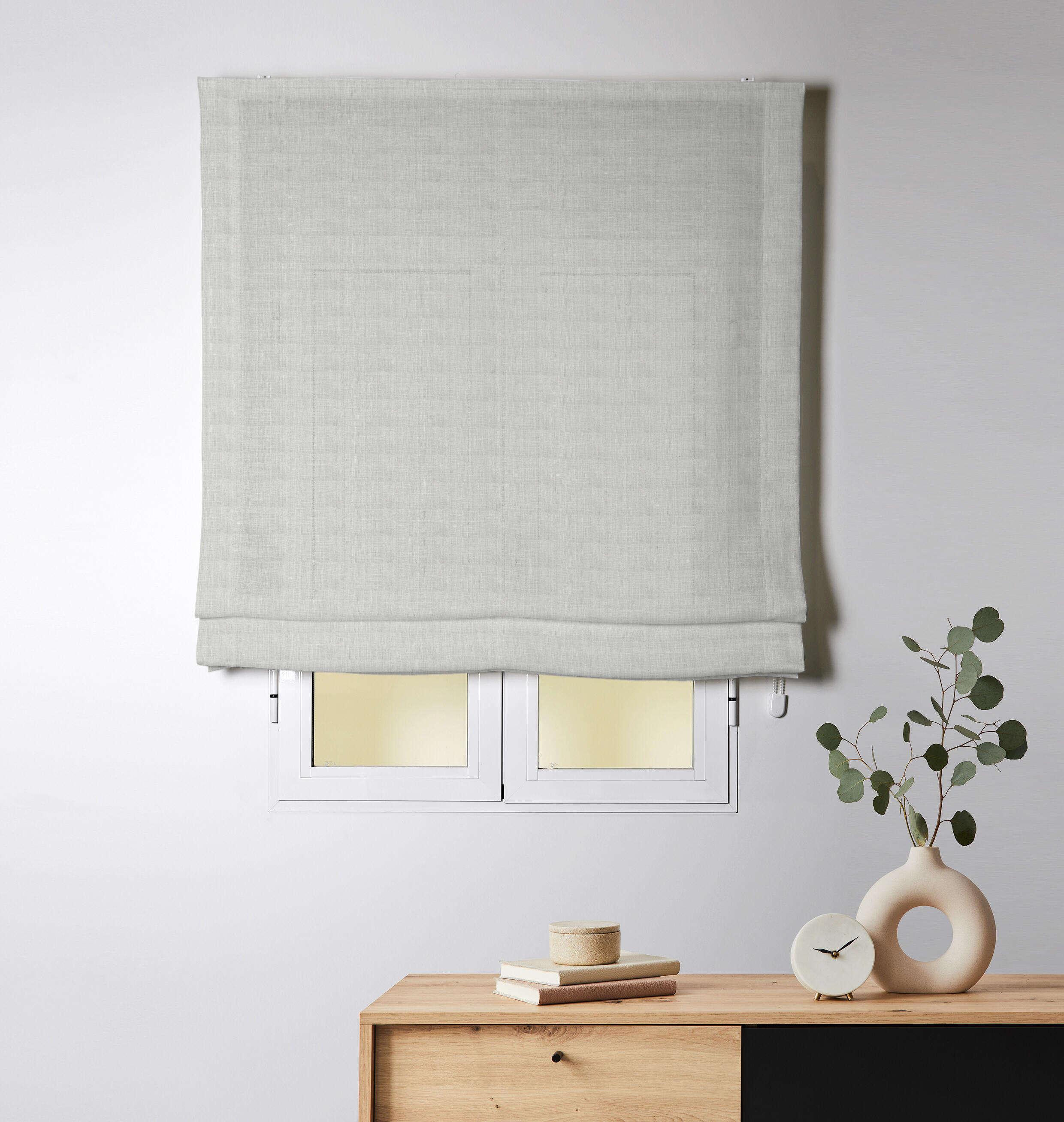 Estor plegable paqueto opaco con cadena esparto poliéster liso blanco de 135x250 cm