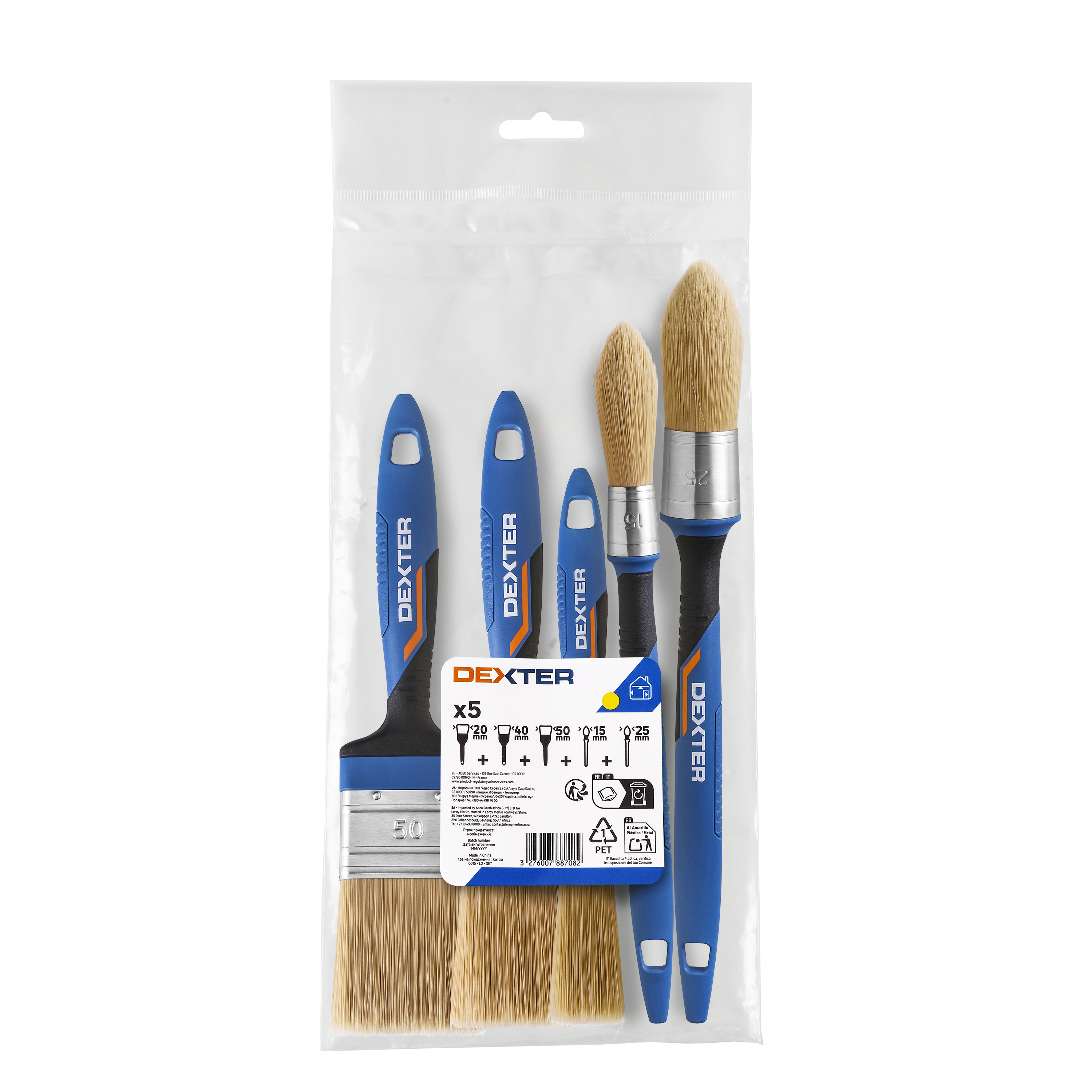 Lot de pinceaux x5 pour peindre toute surface, DEXTER - 4