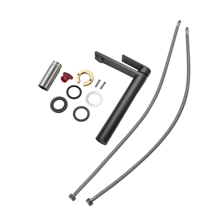 Vista despiezada del grifo de caño alto negro Cinta Sensea