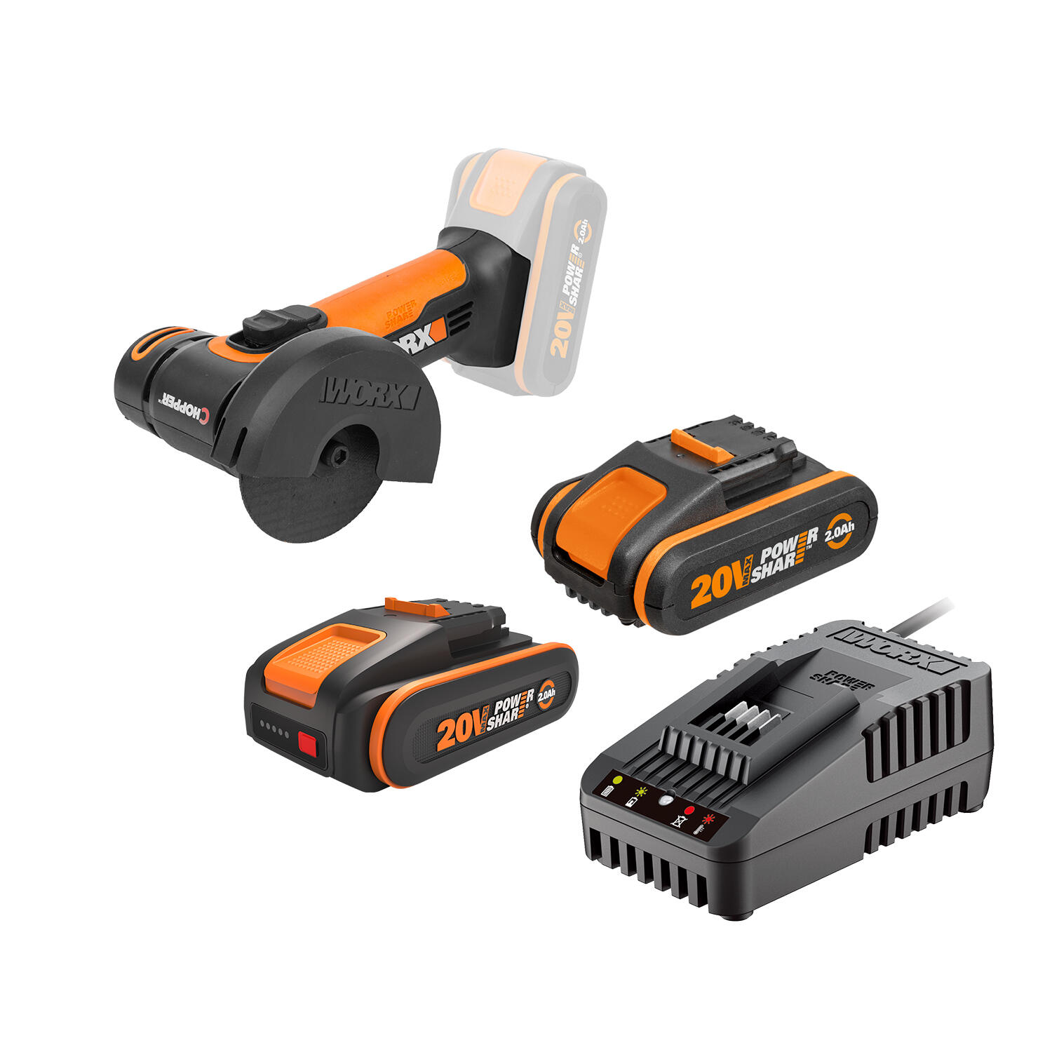 Amoladora chopper worx + 2 baterías 20v + cargador 20v