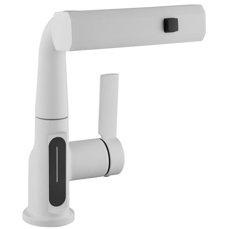 Bateria umywalkowa wysoka biała 25 cm wyciągana wylewka wyświetlacz