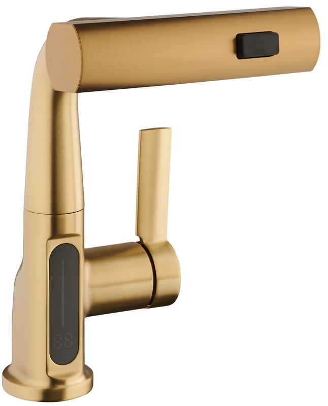 Bateria umywalkowa wysoka złota 25 cm wyciągana wylewka wyświetlacz