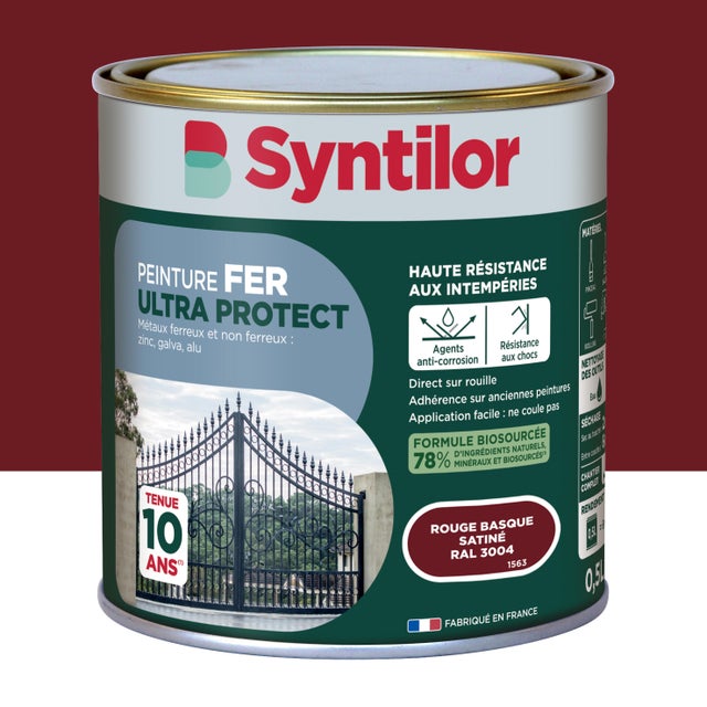 Peinture extérieure fer Ultra protect SYNTILOR rouge basque satiné 0.5l
