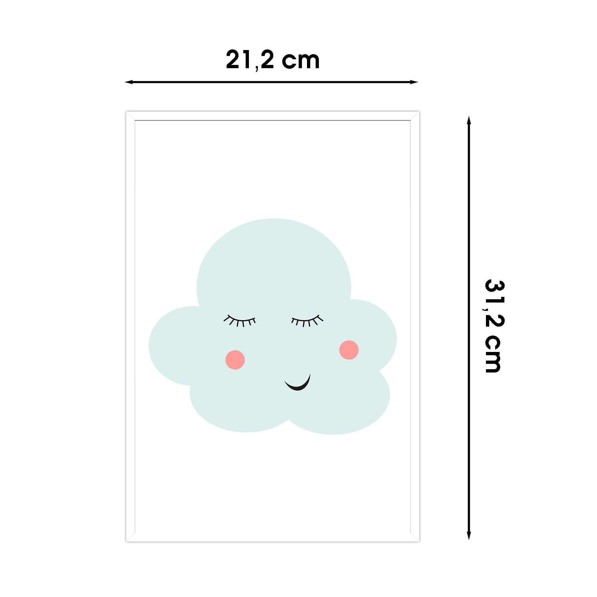 Cuadro pintura impresa enmarcada Infantil rectangular de 21 x 31 cm. MDF G Nube azul. Marco color Blanco - 3