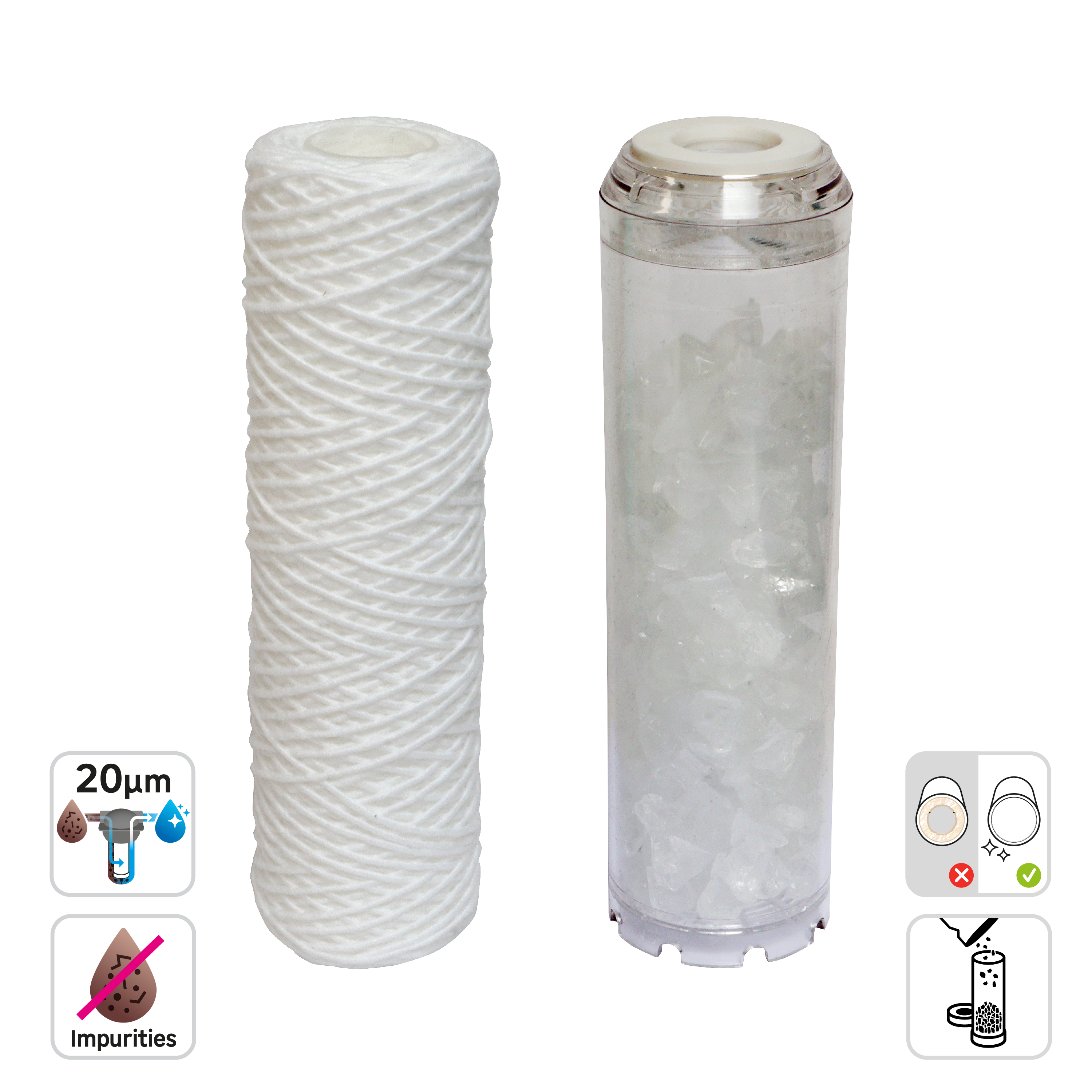 Kit 2 cartouches filtre a eau anti calcaire + anti sédiment 20 microns, EQUATION - 4
