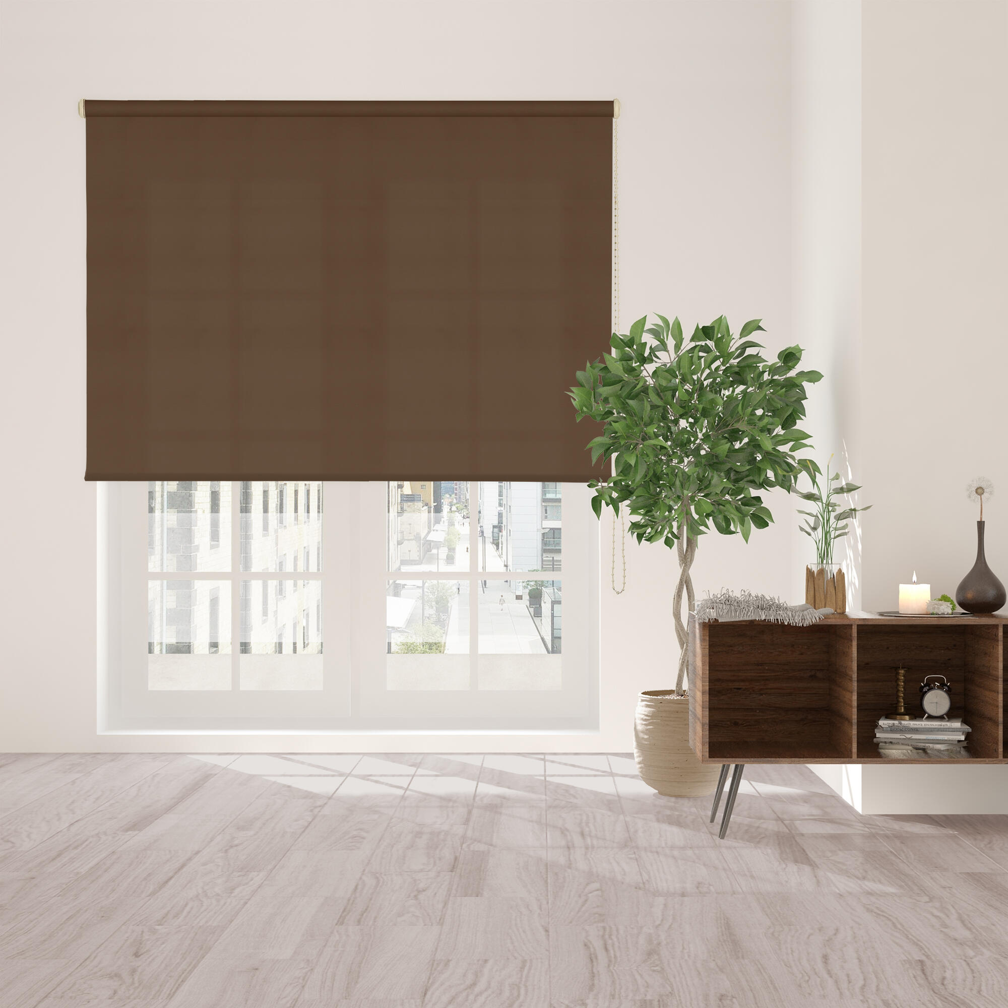 Estor enrollable translúcido con cadena future poliéster liso walnut de 105x190cm