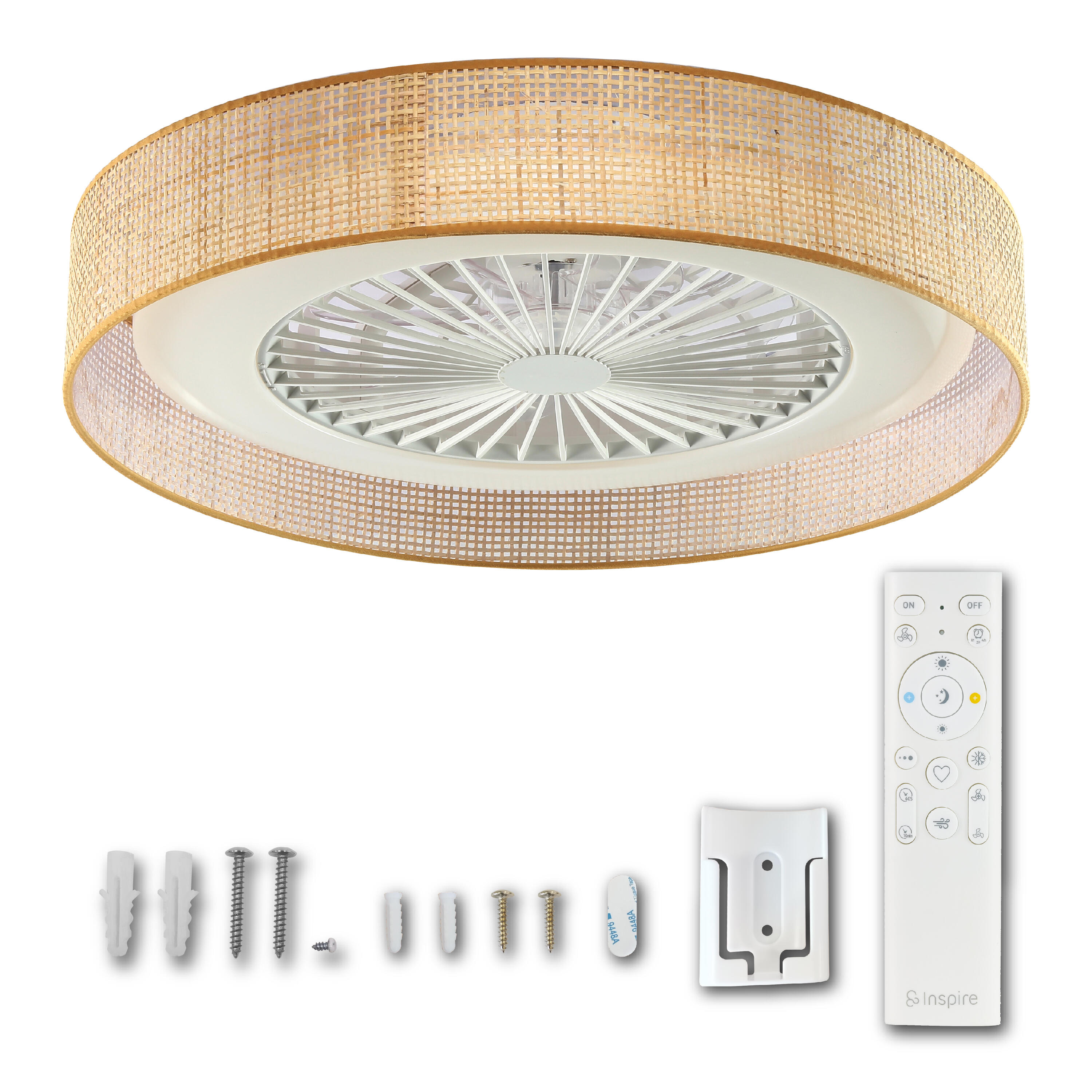 Ventoinha de teto com lâmpada silenciosa D55 555o Lm CCT DC branco Raffan Inspire
 - 5