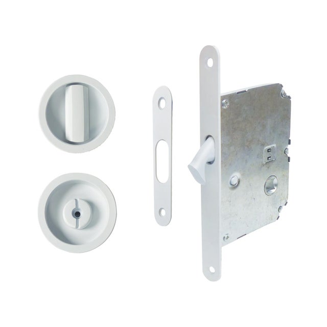 Kit serrure à condamnation + poignée cuvette ronde blanc Ø58mm 