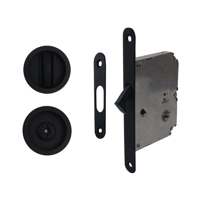 Kit serrure à condamnation + poignée cuvette ronde noir Ø58mm 
