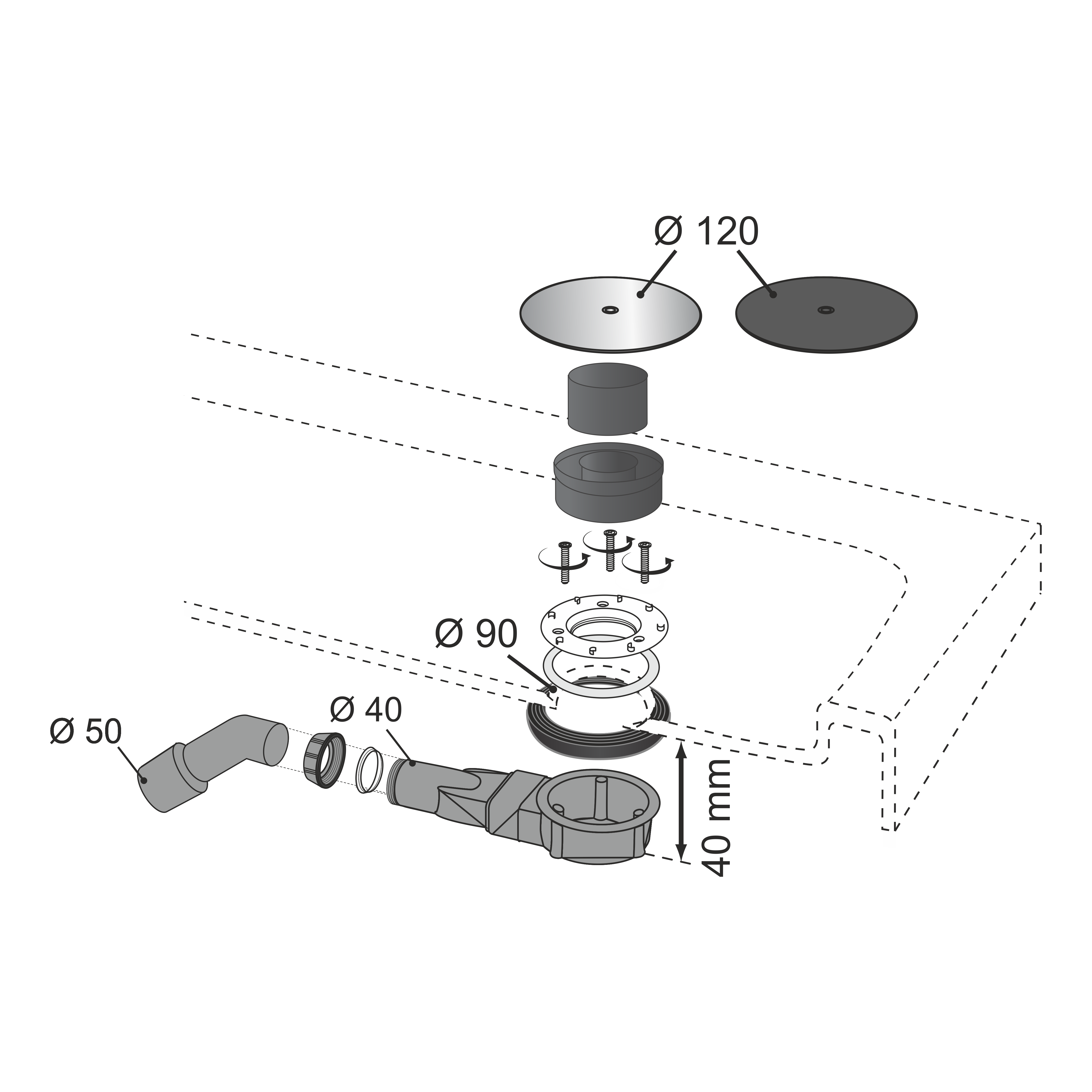 Odpływ brodzikowy niski 90mm czarny Slim WIRQUIN - 3