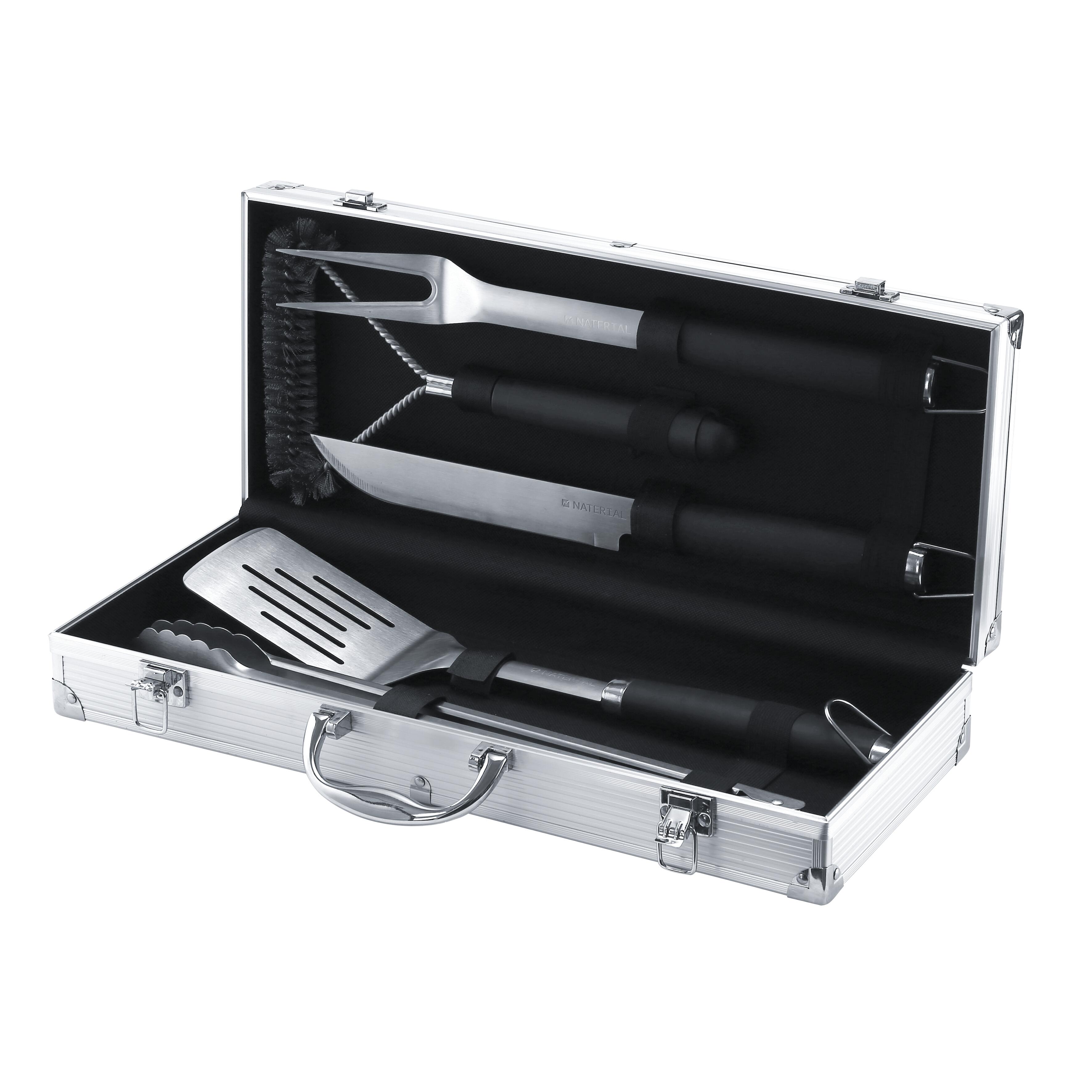 Zestaw 5 akcesoriów do grillowania szczypce, szpatułkę, pędzel, widelec i nóż NATERIAL