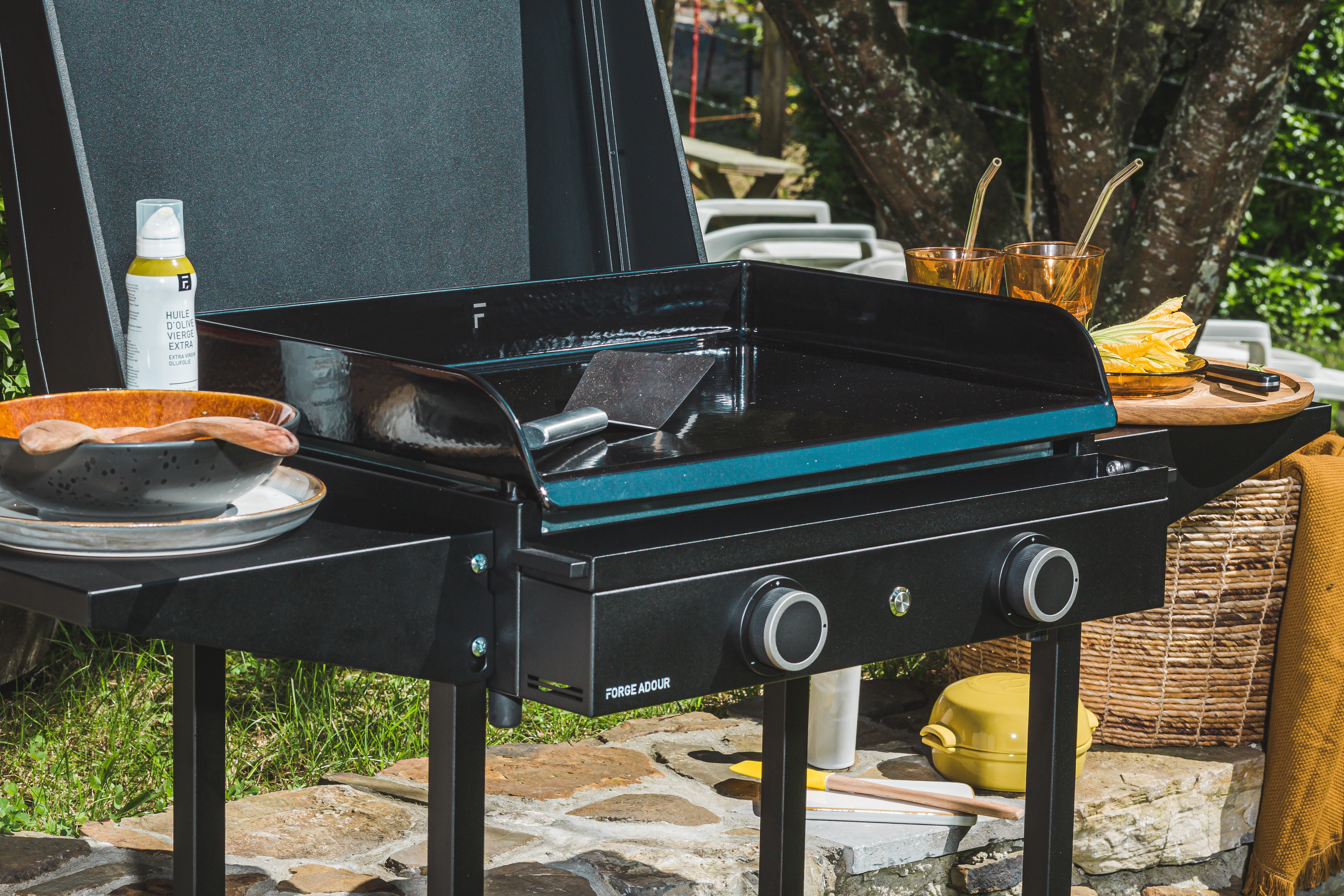 Chariot pour plancha FORGE ADOUR Origin 60 noir, H.99.5 x L.128.7 x l.55.8 cm - 2