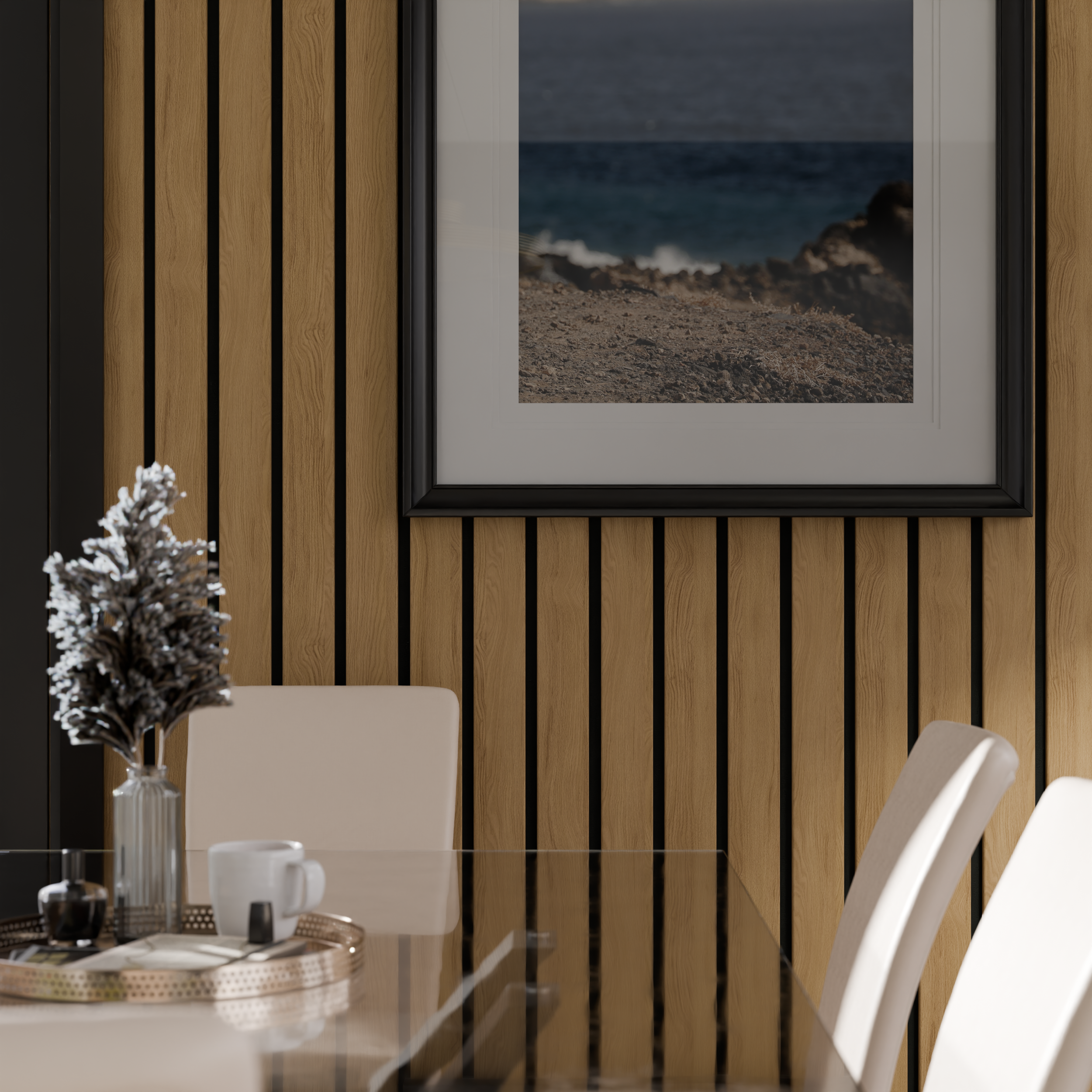 Panele ścienne 3D Lamel na czarnym filcu 265x30 cm Dąb 3 lamele - 3
