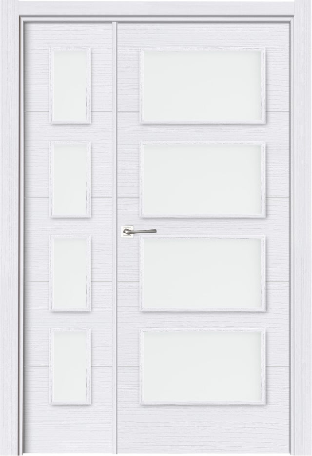 Puerta de interior abatible con fijo cristal maciza melamina Line Lucerna Nordic blanco apertura derecha cerco de 7x3 anchura 125cm