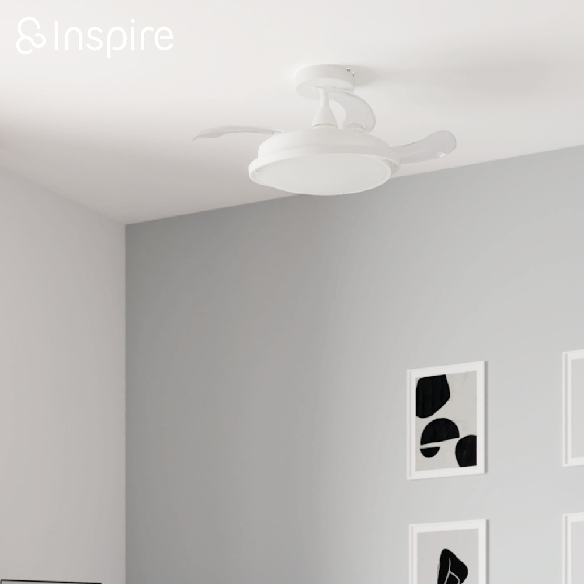 Ventilador de techo con luz silencioso DC 40W con mando ø91 cm Rosak blanco luz CCT 4 aspas retráctiles tipo lámpara| 6 velocidades| modo verano/invierno| temporizador| brisa| recomendado para <13m² - 20