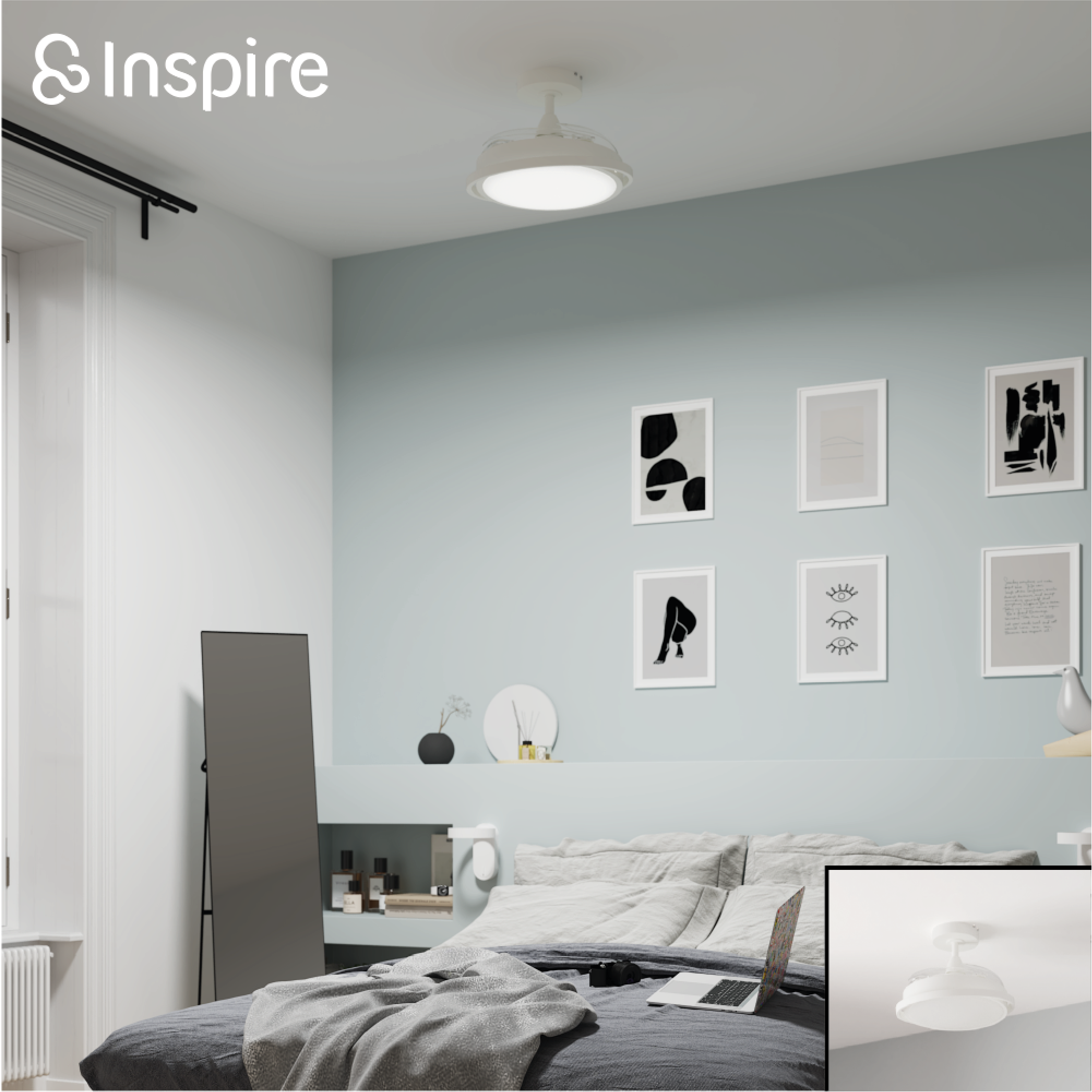Ventilador de techo con luz silencioso DC 40W con mando ø91 cm Rosak blanco luz CCT 4 aspas retráctiles tipo lámpara| 6 velocidades| modo verano/invierno| temporizador| brisa| recomendado para <13m² - 19