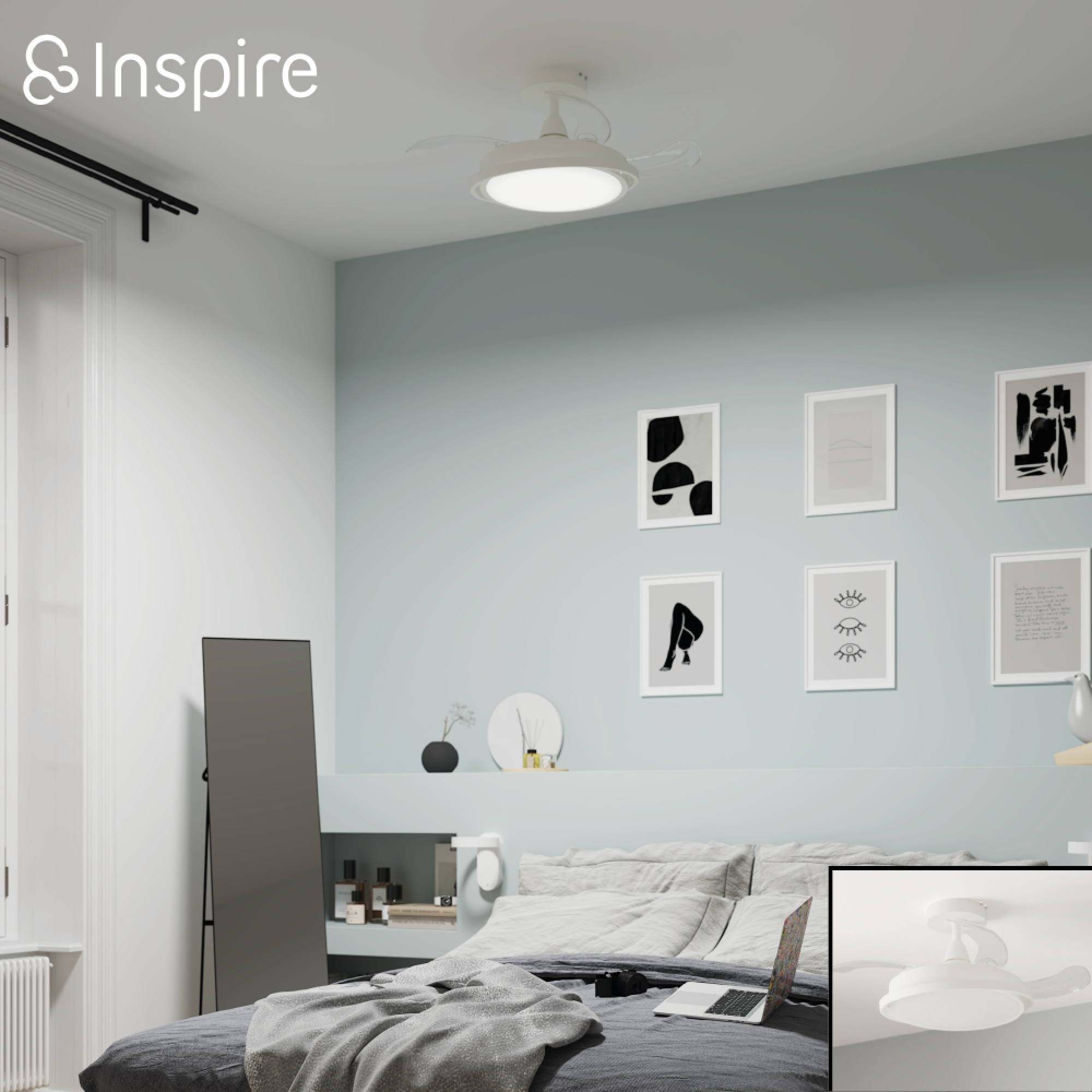 Ventilador de techo con luz silencioso DC 40W con mando ø91 cm Rosak blanco luz CCT 4 aspas retráctiles tipo lámpara| 6 velocidades| modo verano/invierno| temporizador| brisa| recomendado para <13m² - 18