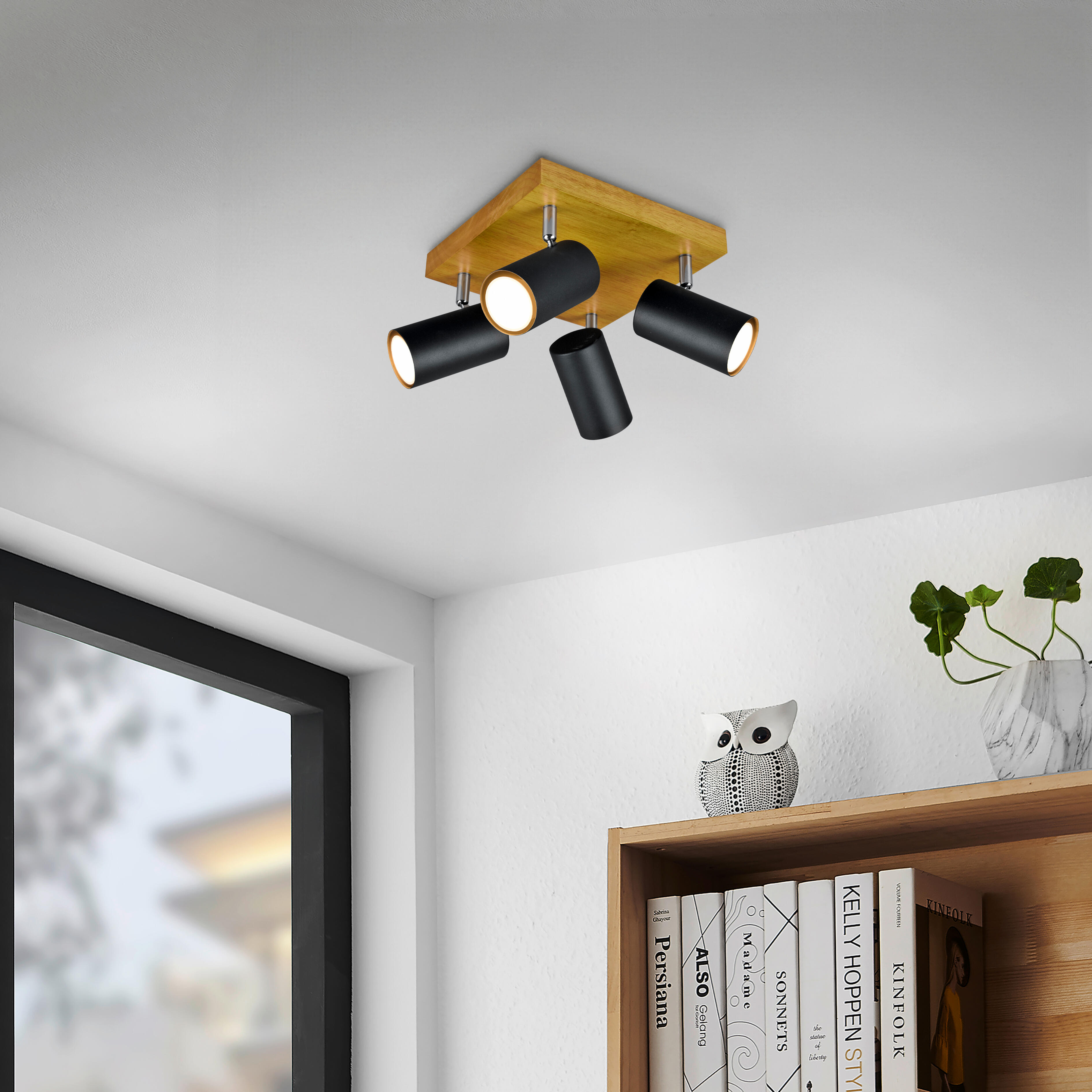Plafón Marley 4 luces GU10 Negro/Madera - 2