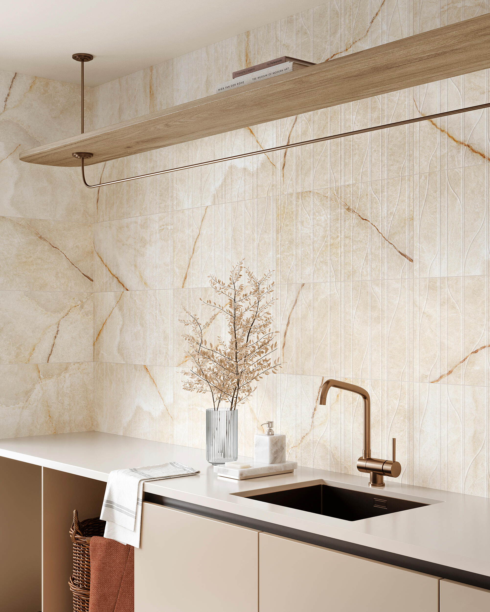Azulejo/suelo porcelánico nuvola efecto mármol gold gama ambar crema 32x62.5 cm c1