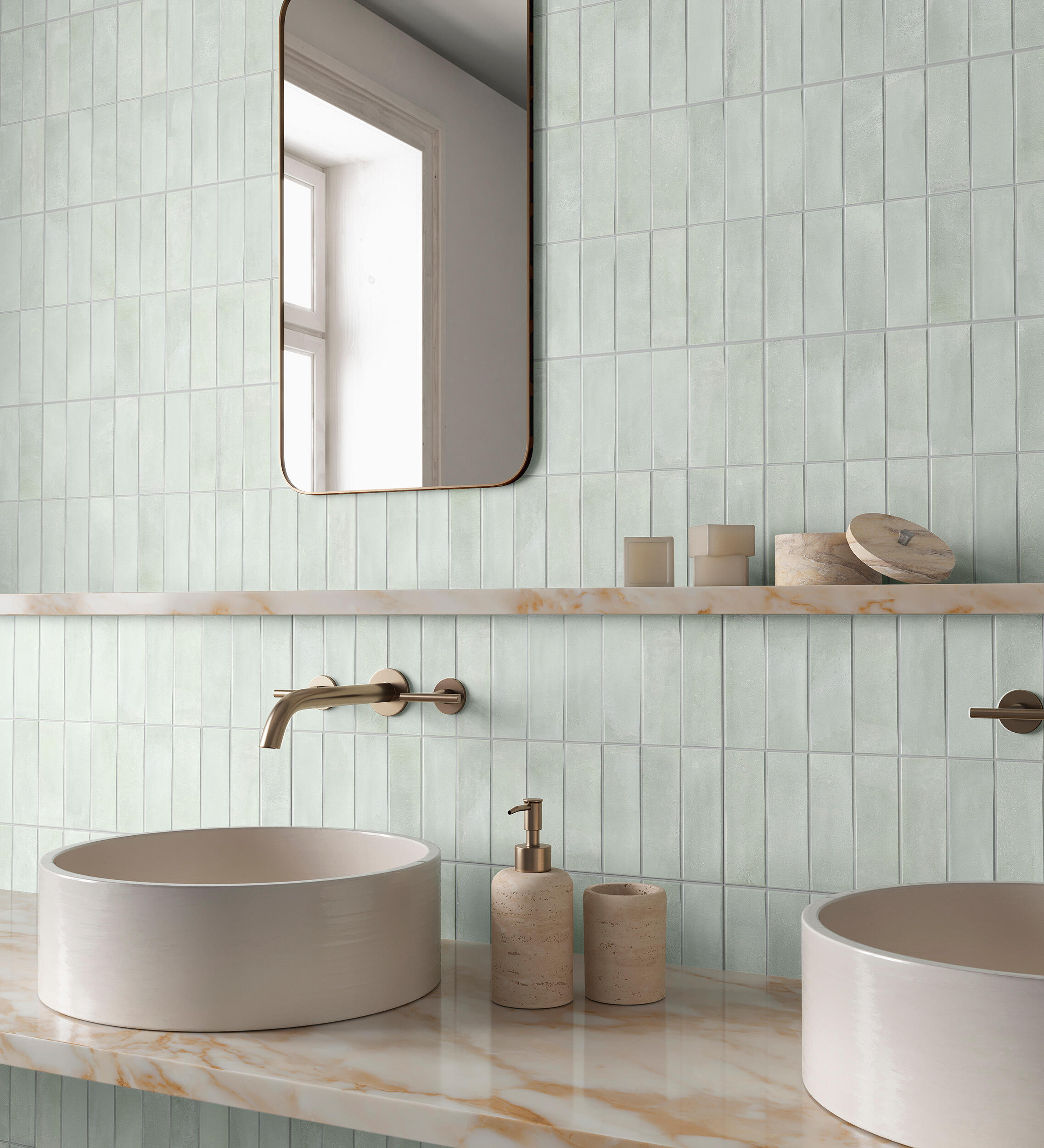 Azulejo porcelánico deco biscuit efecto zellige verde 32x62.5 cm