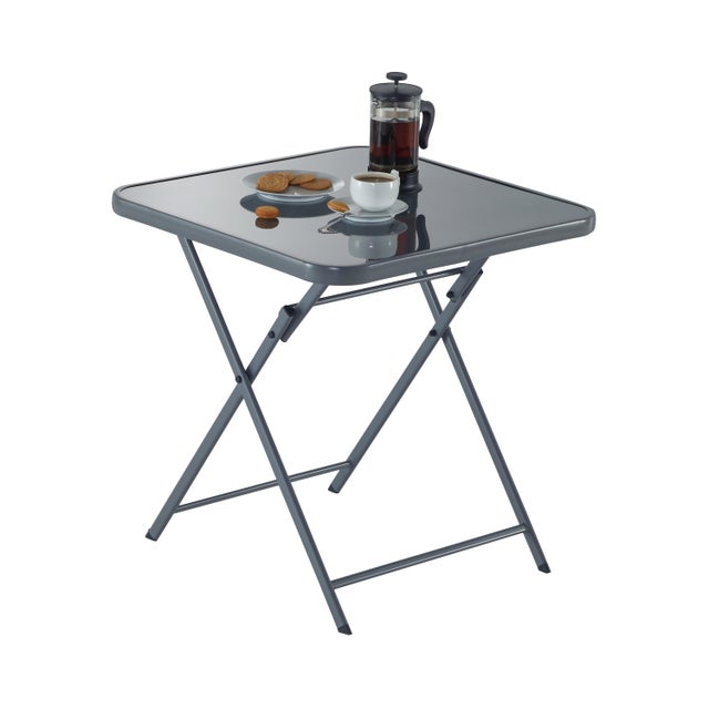 Tavolo da pranzo per giardino pieghevole Emys NATERIAL in acciaio con piano in vetro grigio per 2 persone 70x70cm