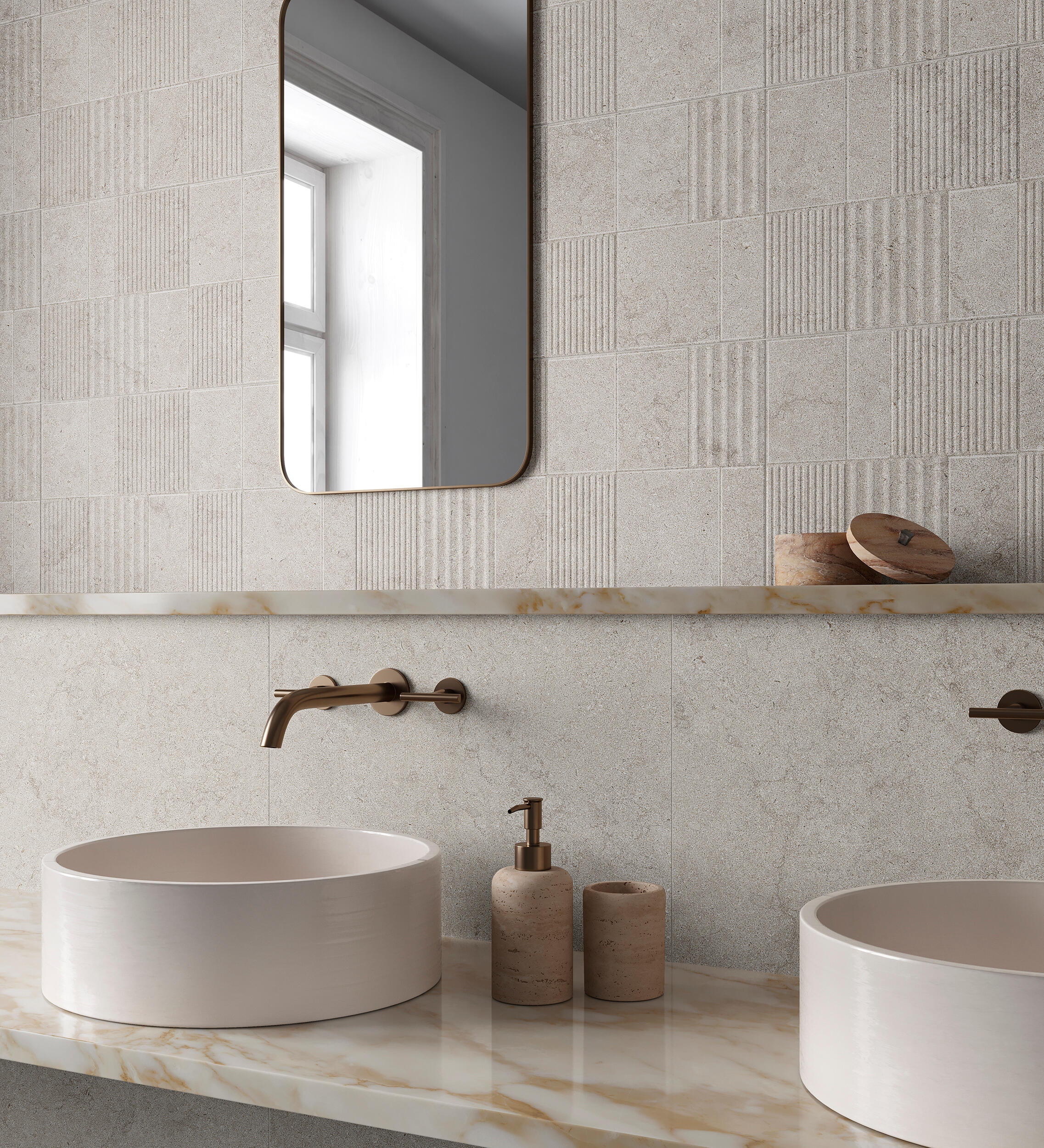Azulejo porcelánico limestone efecto piedra, relieve deco grey 32x62.5 cm c1