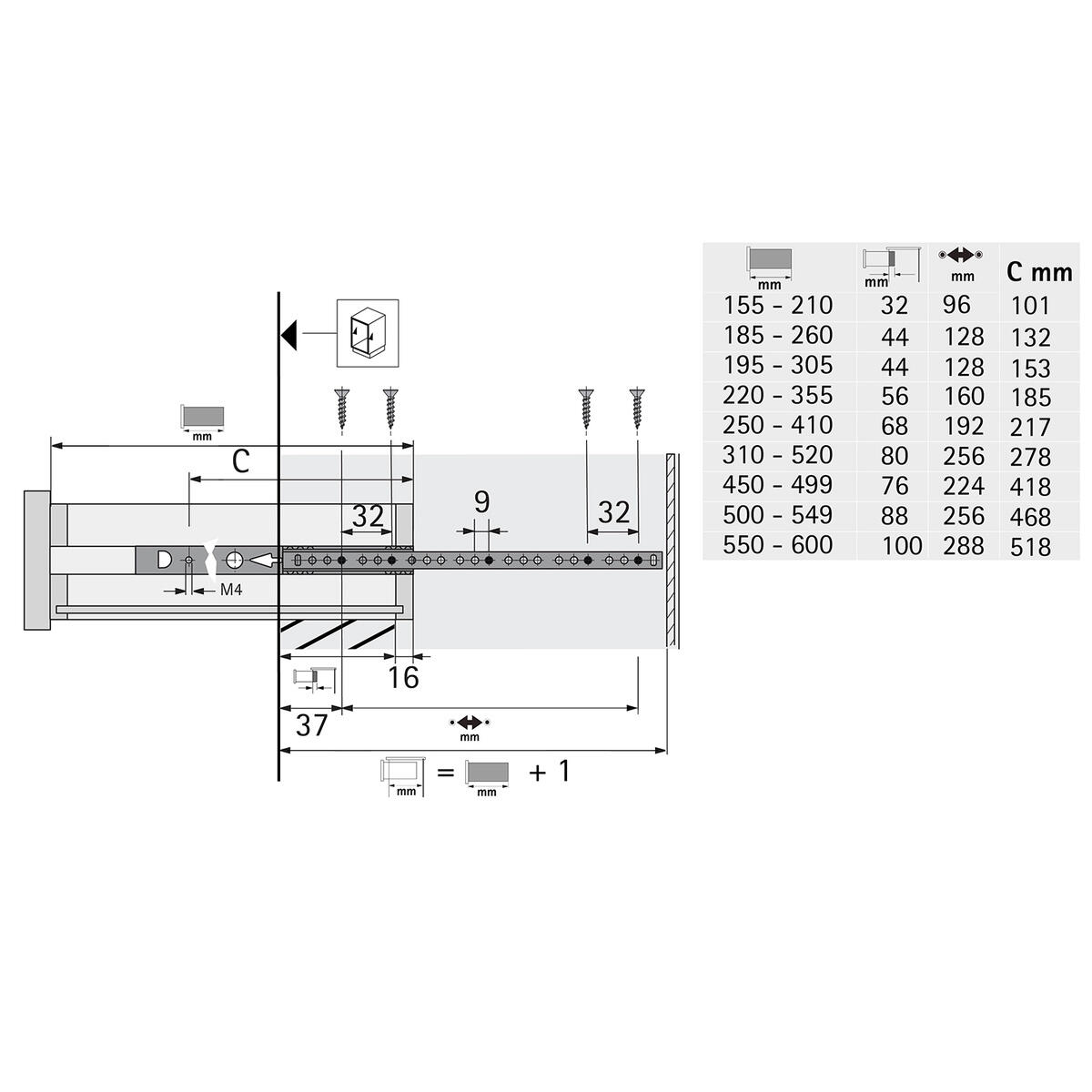 Coulisse à billes pour tiroir montage en rainure 17mm, HETTICH 10kg L.25-41 cm - 4
