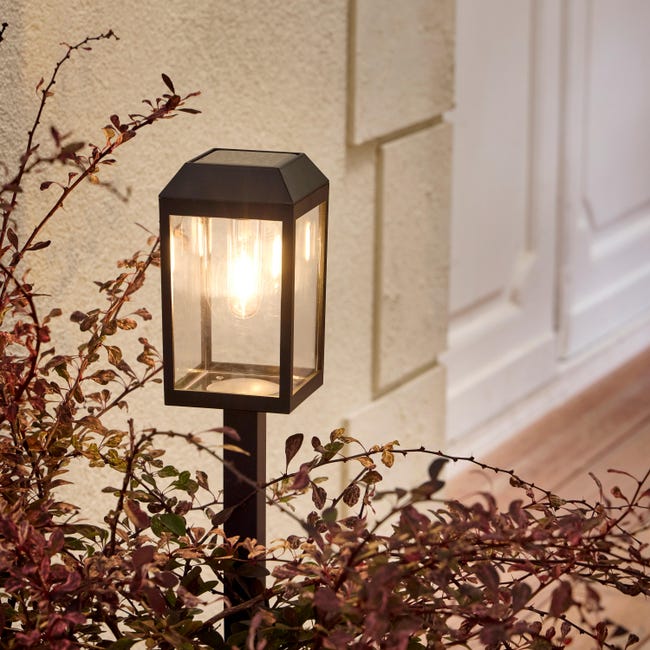 Baliza jardín solar exterior LED negra INSPIRE Pediona IP54 sensor ...