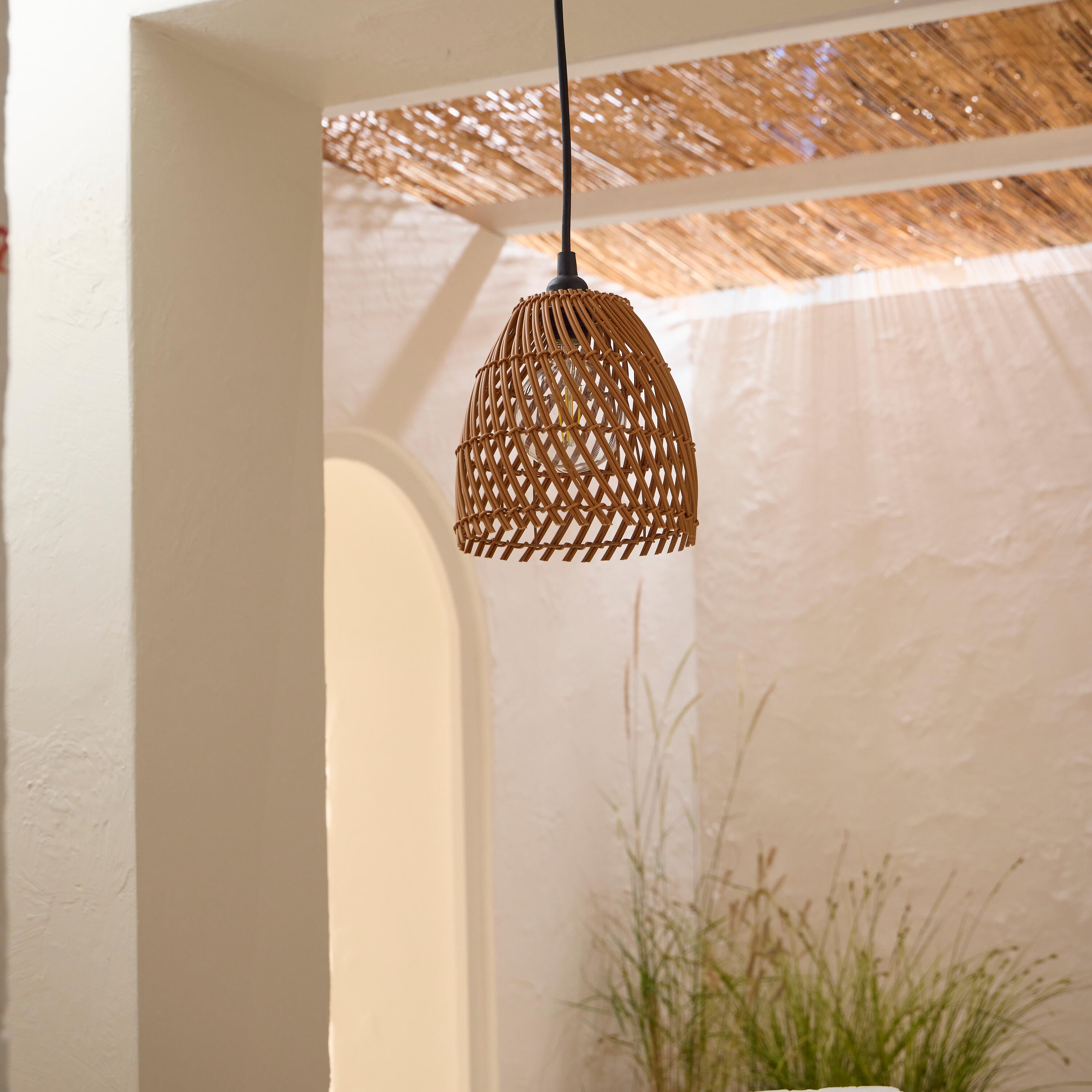 Lámpara de techo colgante de exterior de poliéster marrón 1 luz E27 INSPIRE Zahora 20 cm de diámetro y 30 cm de ancho - 13