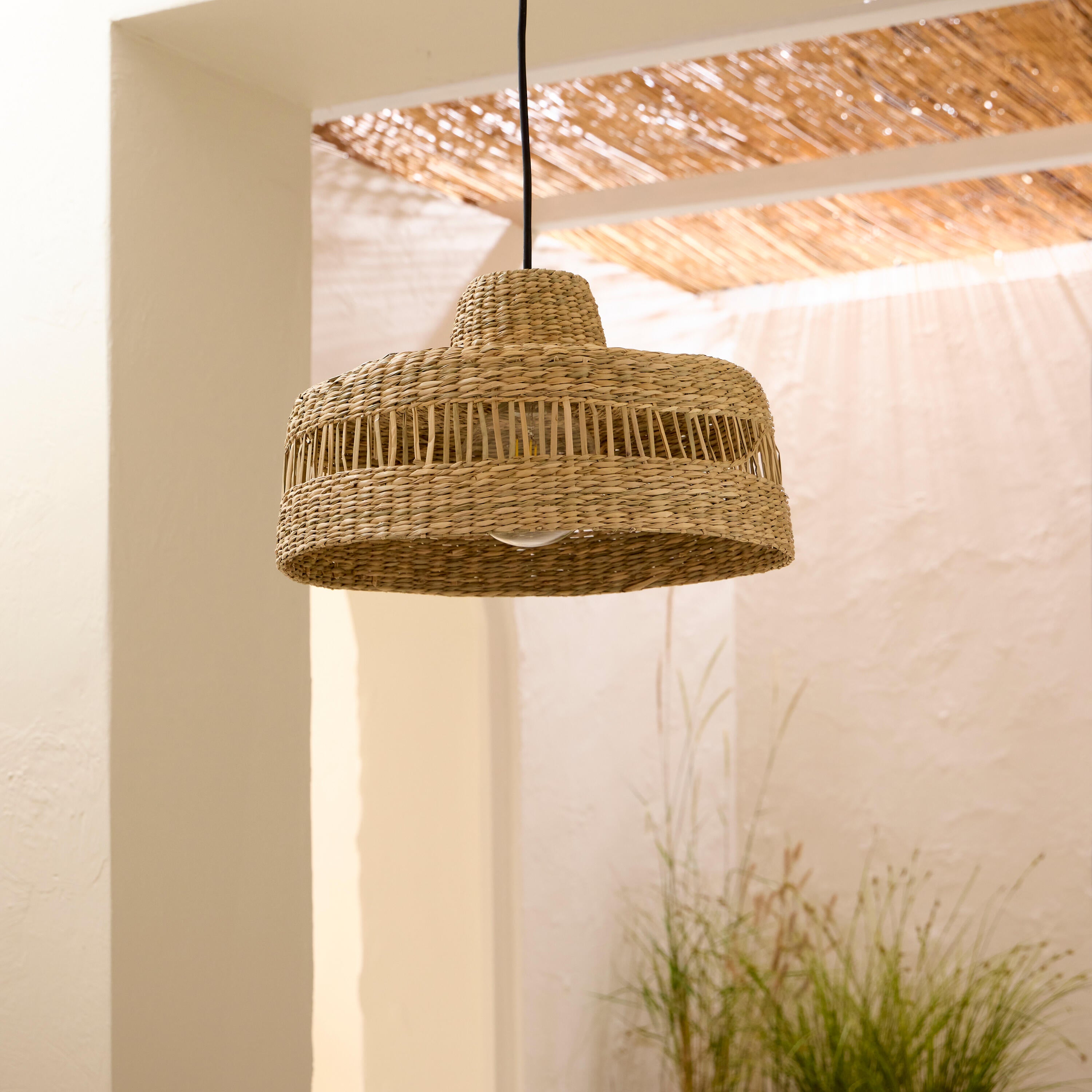 Lámpara de techo colgante de exterior de mimbre marrón 1 luz E27 INSPIRE Cambril 45 cm - 15