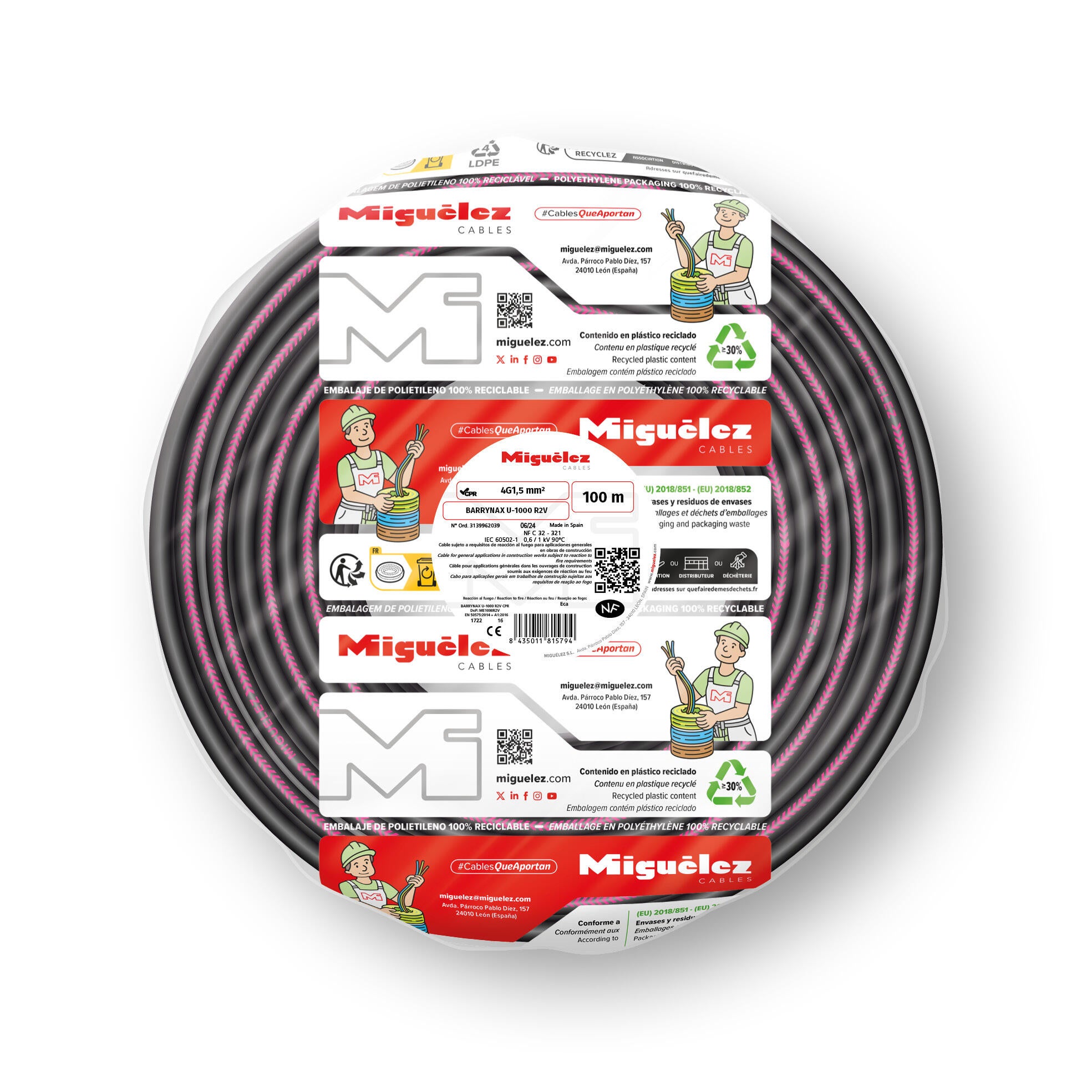 Câble électrique U-1000 R2V 3G 1,5 mm² 100 m  Barrynax - MIGUELEZ SL - 2