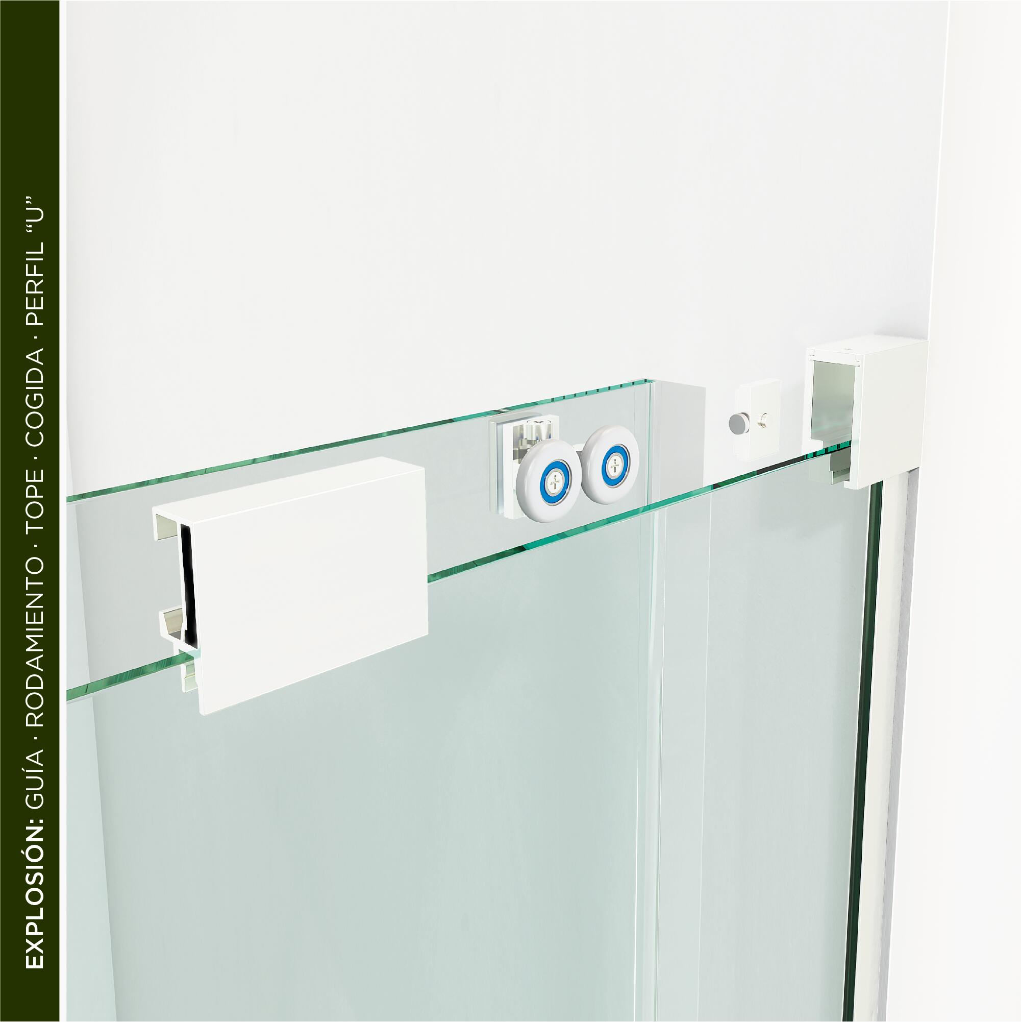 Mampara de ducha frontal 1 fijo + 1 puerta corredera transparente Vitria perfil aluminio blanco (95-100)x199.2 cm cierre de sobreponer marca Glassinox - 11