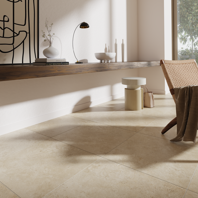 Carrelage sol/mur intérieur effet travertin beige Koos l.59.8 x L.59.8 cm ARTENS