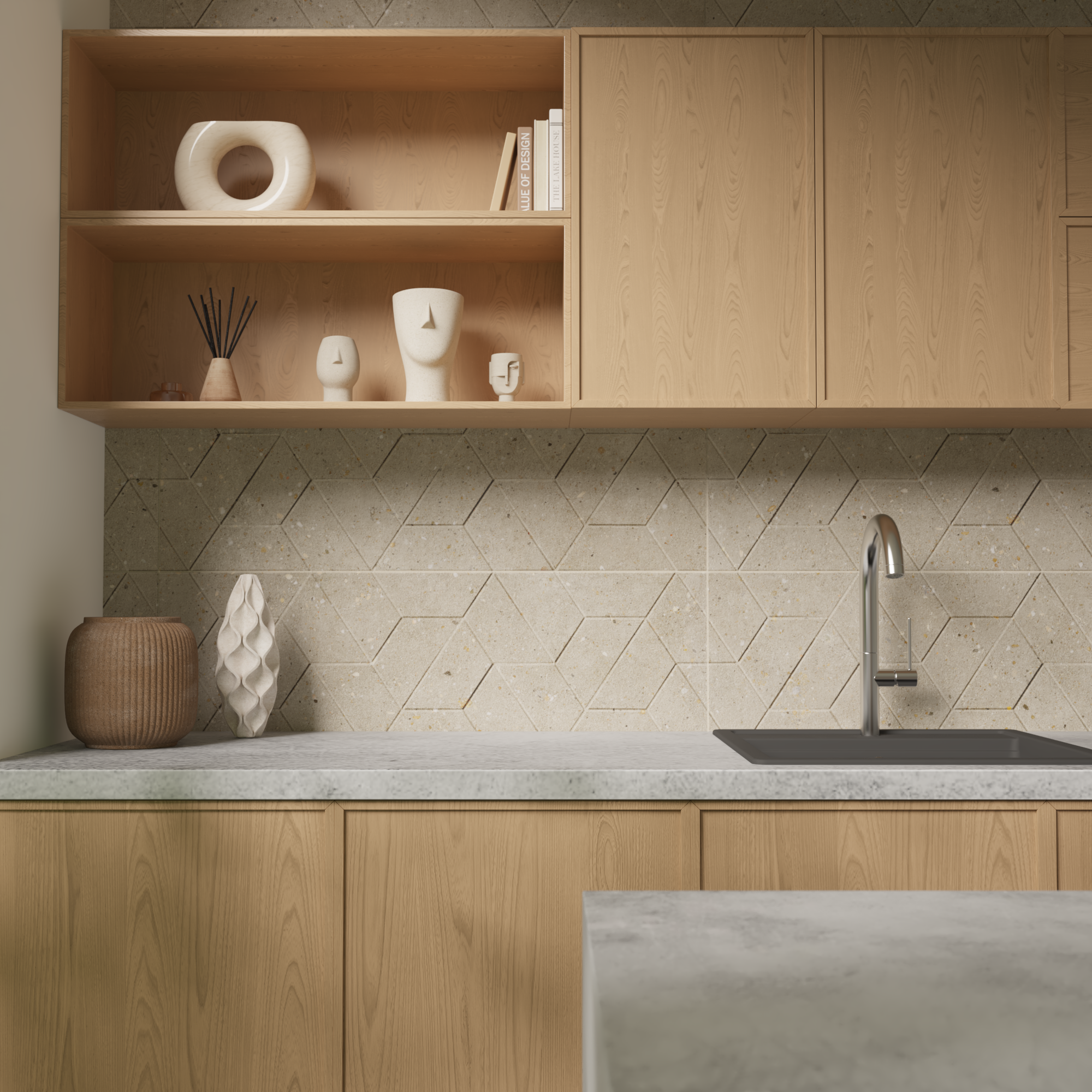 Revestimento cerâmico 3D bege mate 30x90 cm Artens Cavir - 2