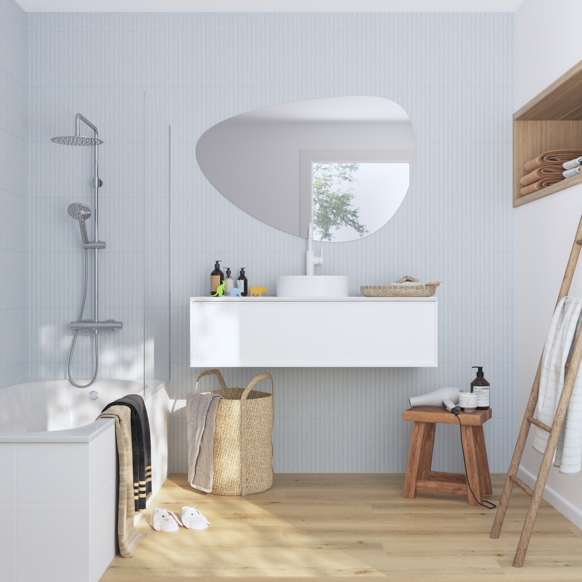 Carrelage mur intérieur effet strié bleu polaire Arctic  l.30 x L.90 cm ARTENS - 4