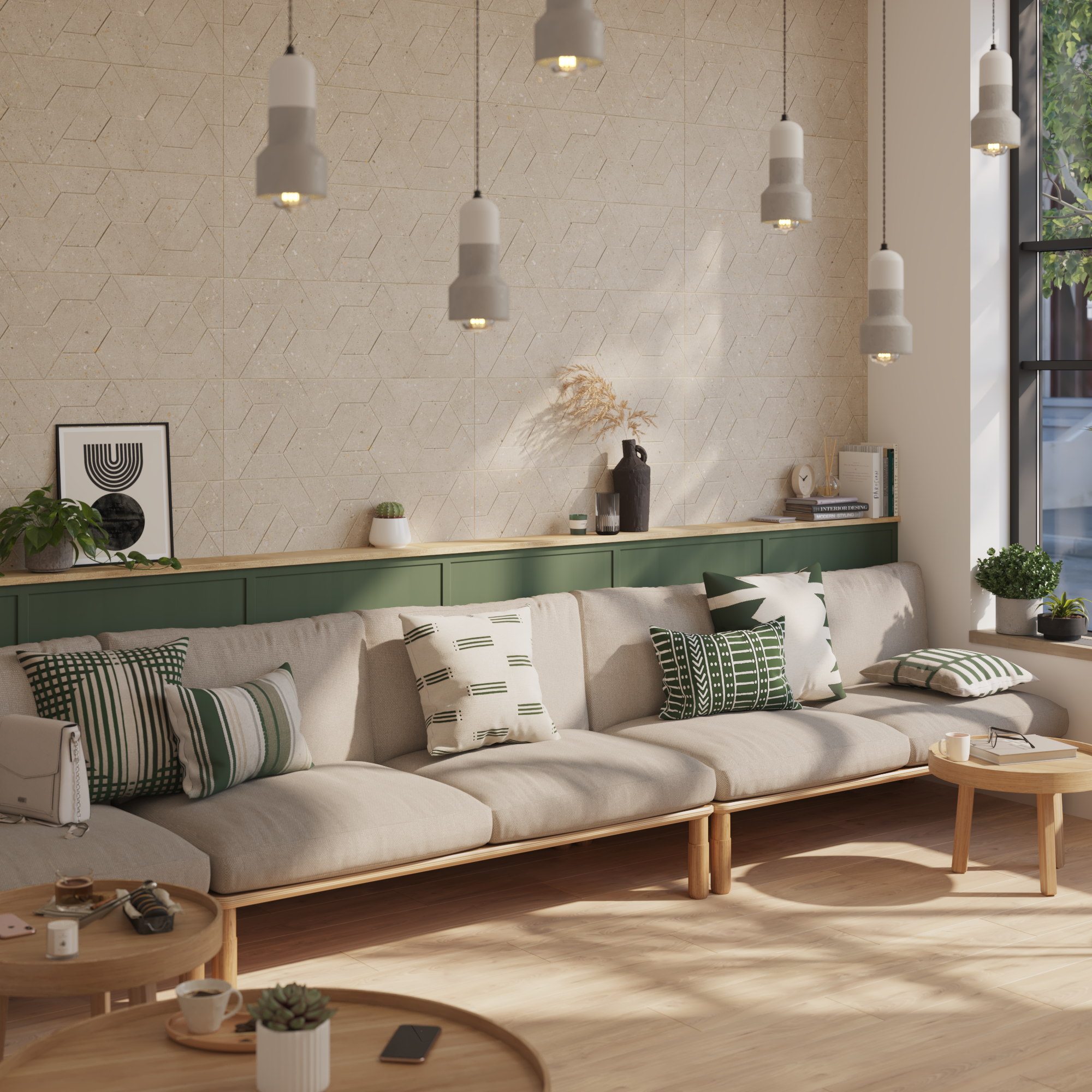 Revestimento cerâmico 3D bege mate 30x90 cm Artens Cavir - 7