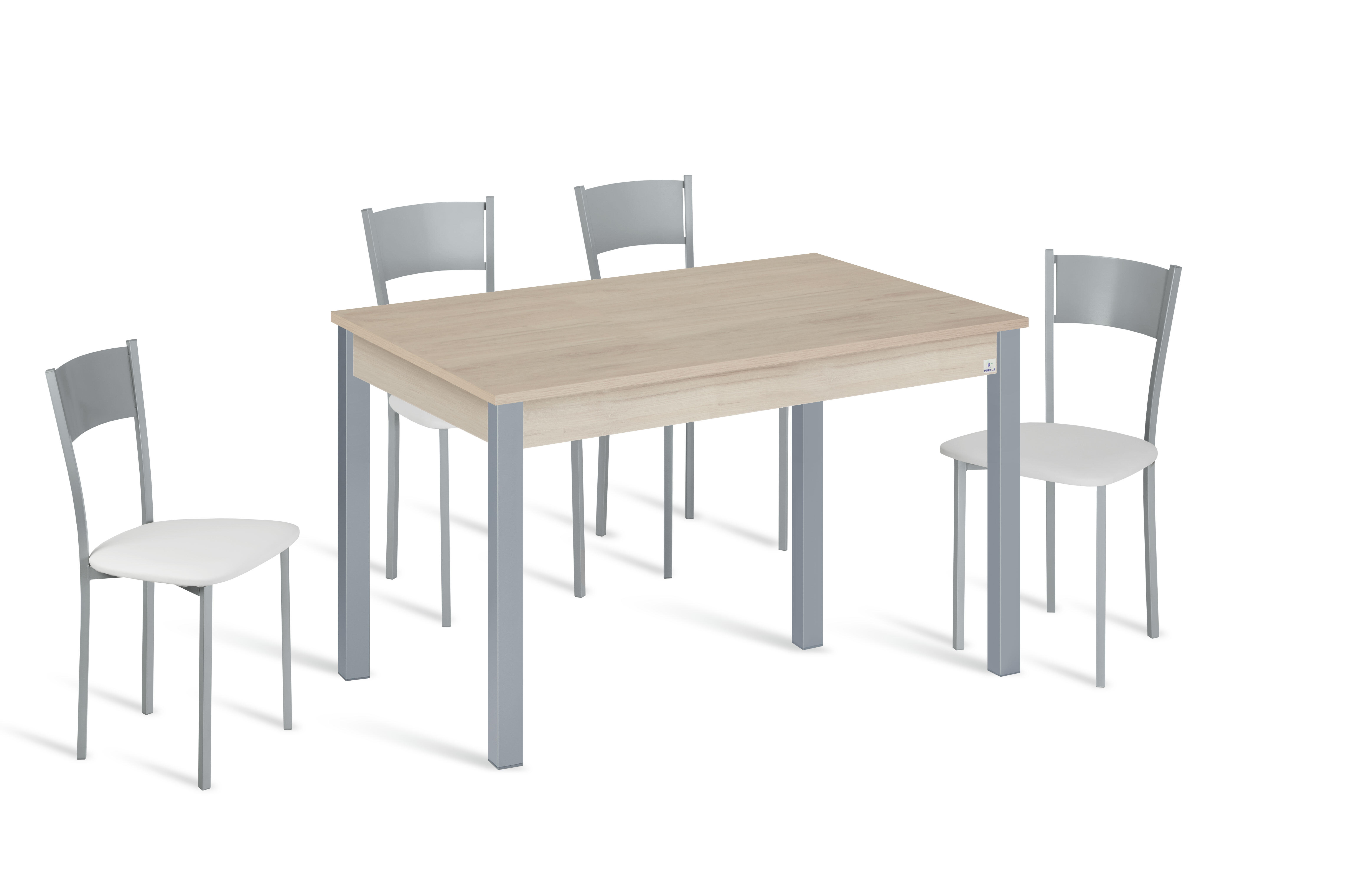 Conjunto de mesa fija syl 110x70 roble/gris + 4 sillas asiento blanco