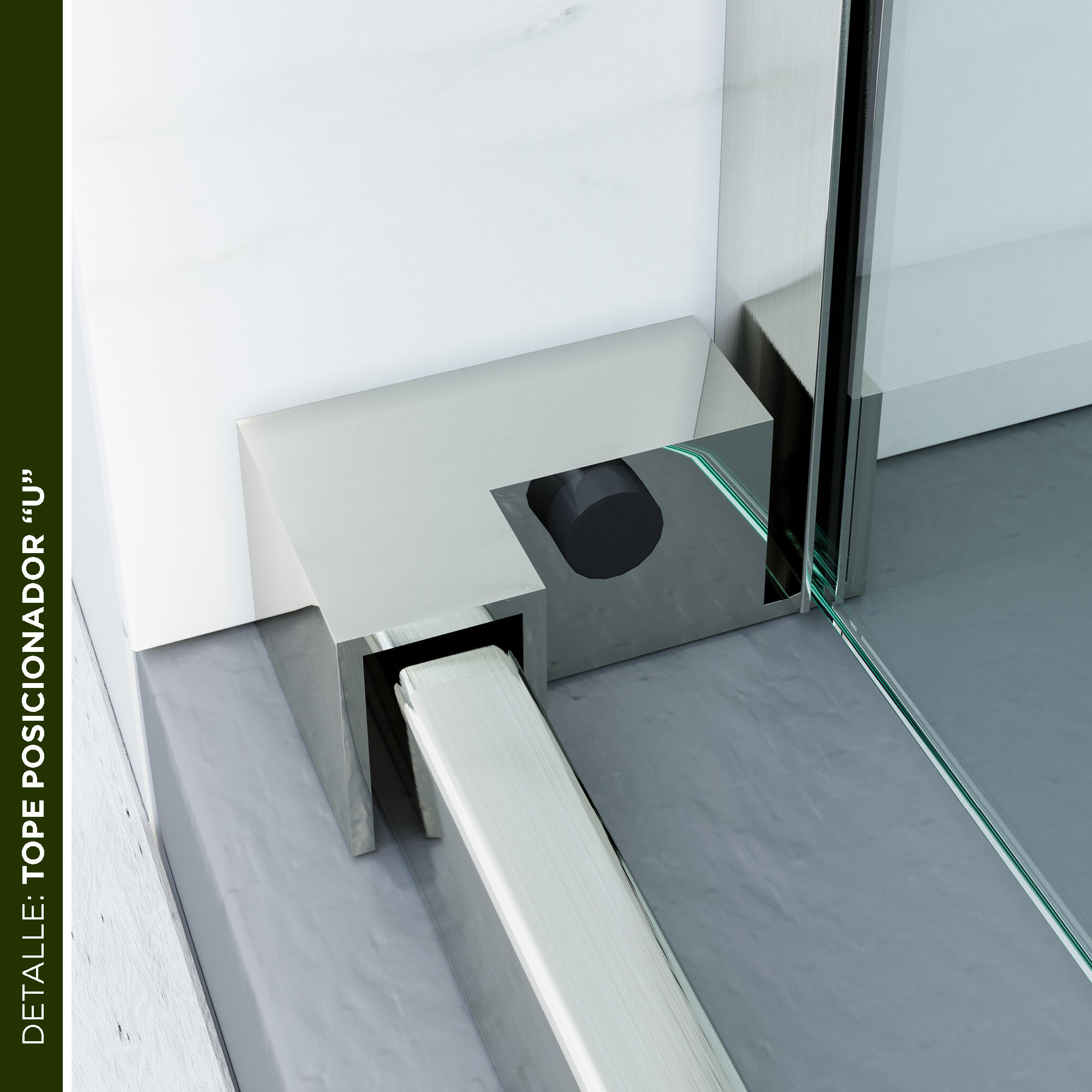 Mampara de ducha corredera 1 hoja fija + 1 puerta corredera Amea. Perfil acero inoxidable cromo. Ancho adaptable (151-160)x200 cm Cristal templado de seguridad transparente 8mm. Glassinox - 7