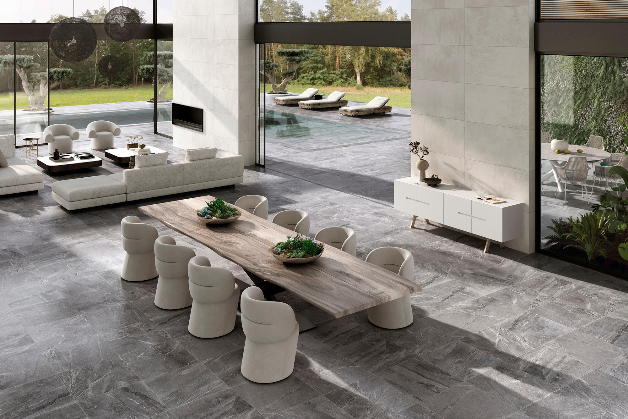 Suelo piscina cerámico albaroc efecto piedra ceniza 66.5x66.5 cm c1