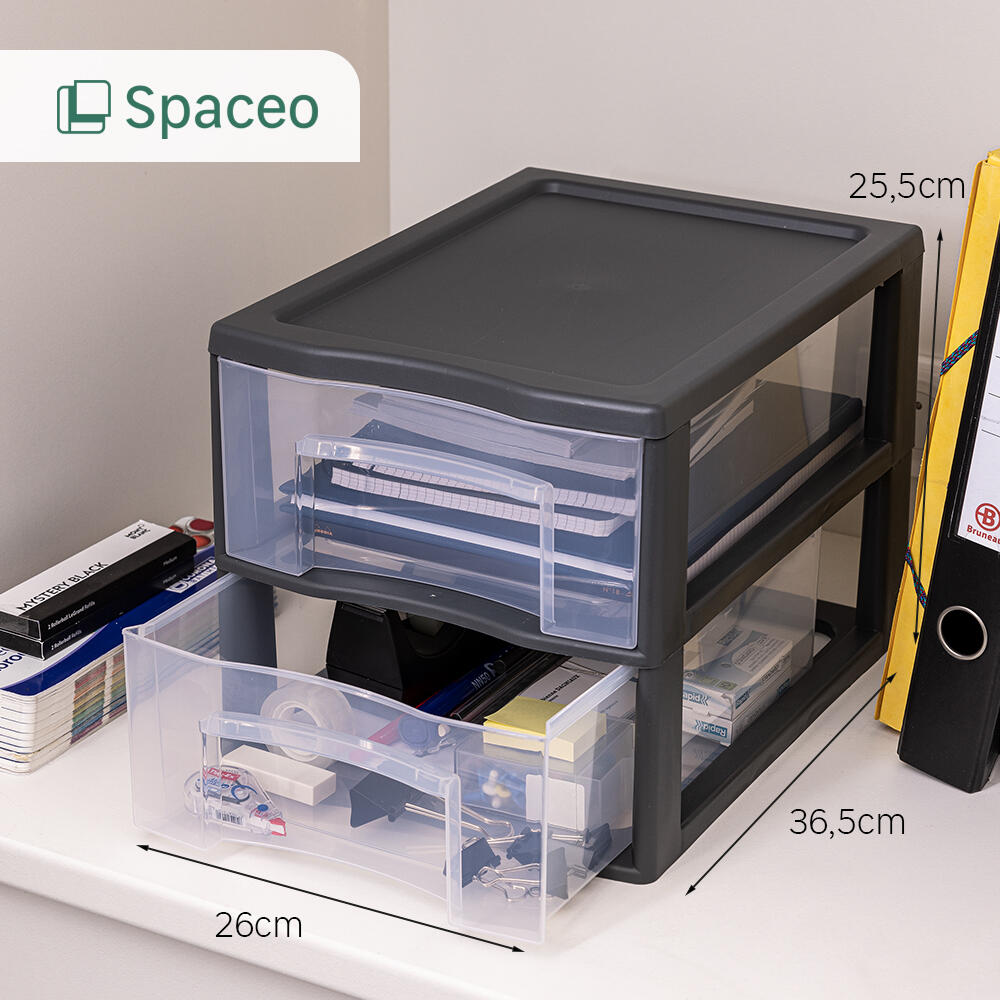 Bloco de 2 gavetas PVC transparente e cinza 36,5x26x25,5cm Spaceo - 7