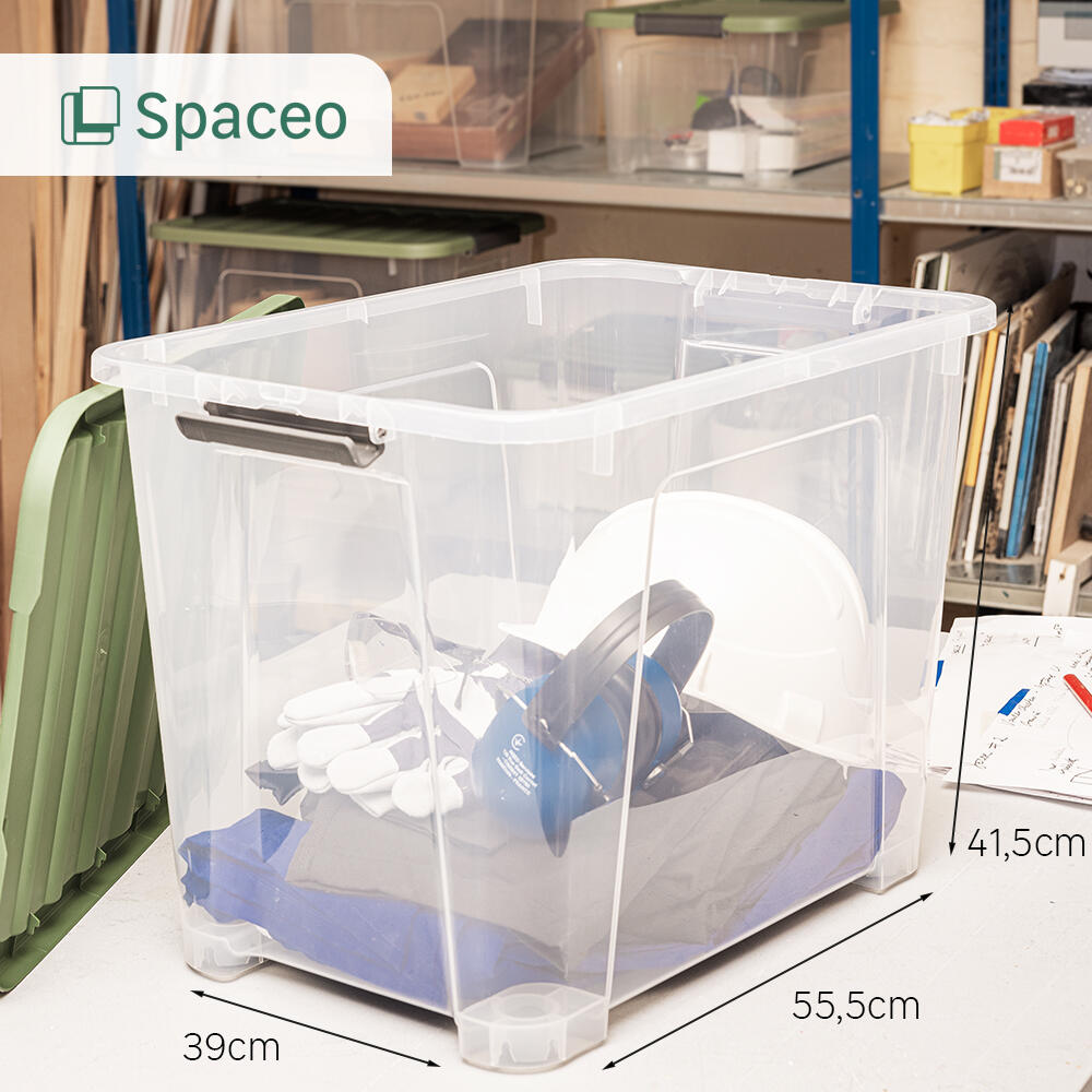 Caja de plástico reciclado transparente con ruedas capacidad 57L medidas 55x41x39 cm - 8