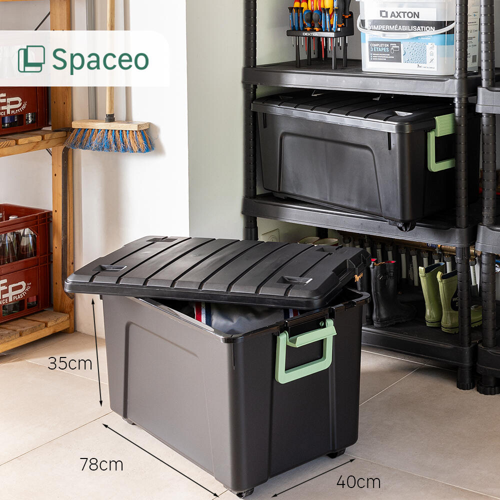 Caixa de arrumação com rodas PVC preto 75L 78x40x35 cm Spaceo - 5