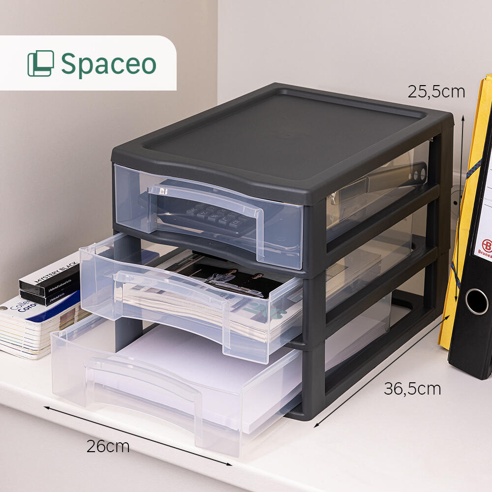 Bloco de 3 gavetas PVC transparente e cinza 36,5x26x25,5cm Spaceo - 7