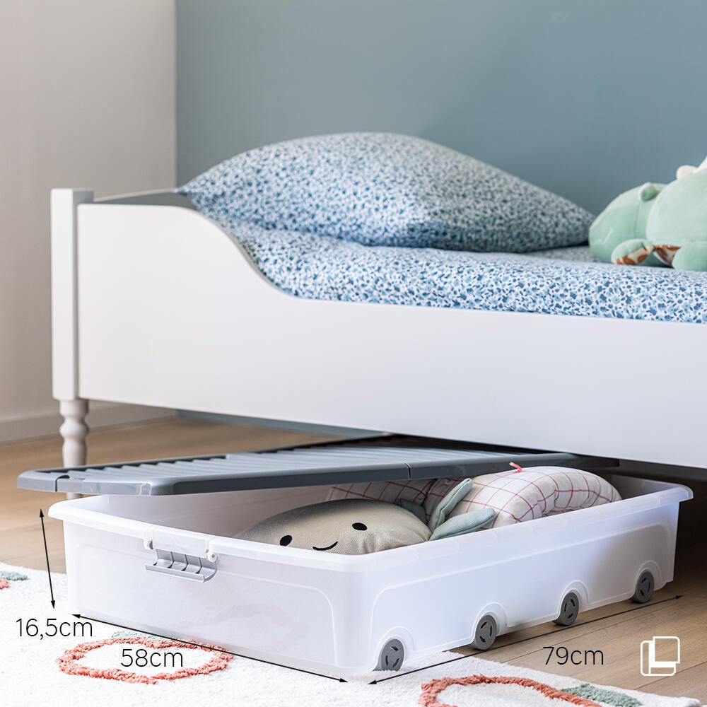 Caixa de arrumação por baixo da cama 55L cinzento - 11
