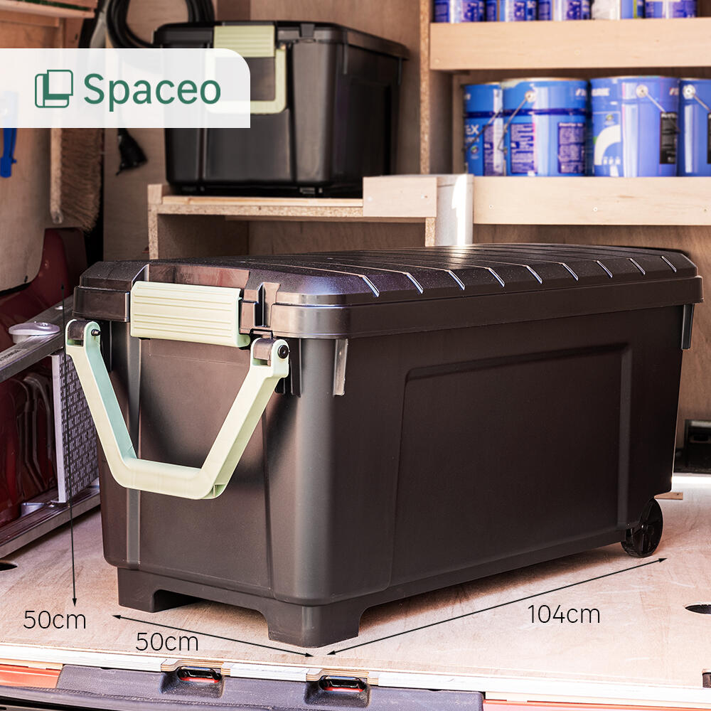 Caja de plástico reciclado negro con ruedas capacidad 170L  medidas 104x50x50 cm - 4