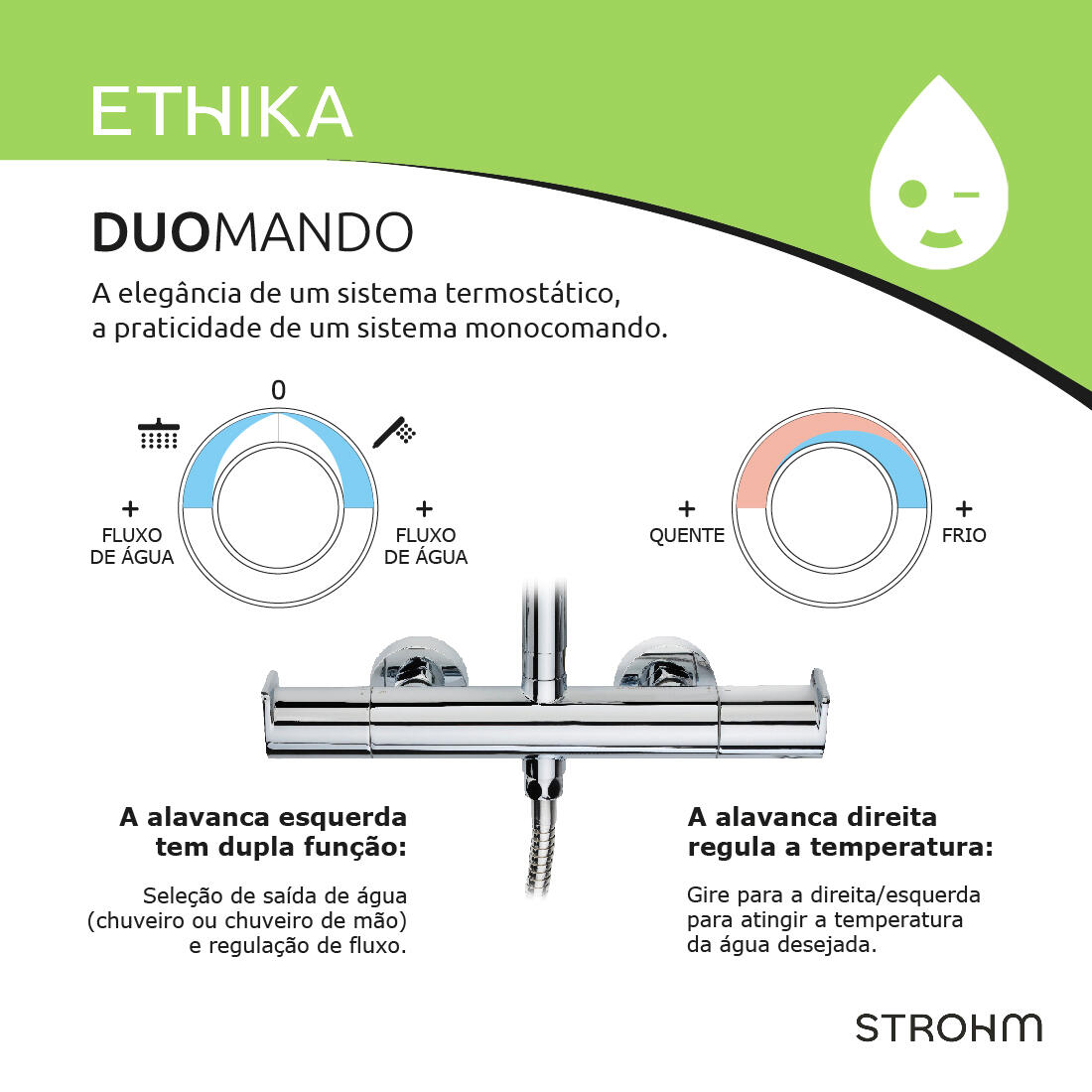 Conjunto de duche monocomando cromado Strohm Ethika - 8