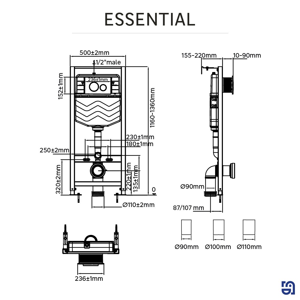 Bâti support mural pour WC suspendu, SENSEA Essential - 8