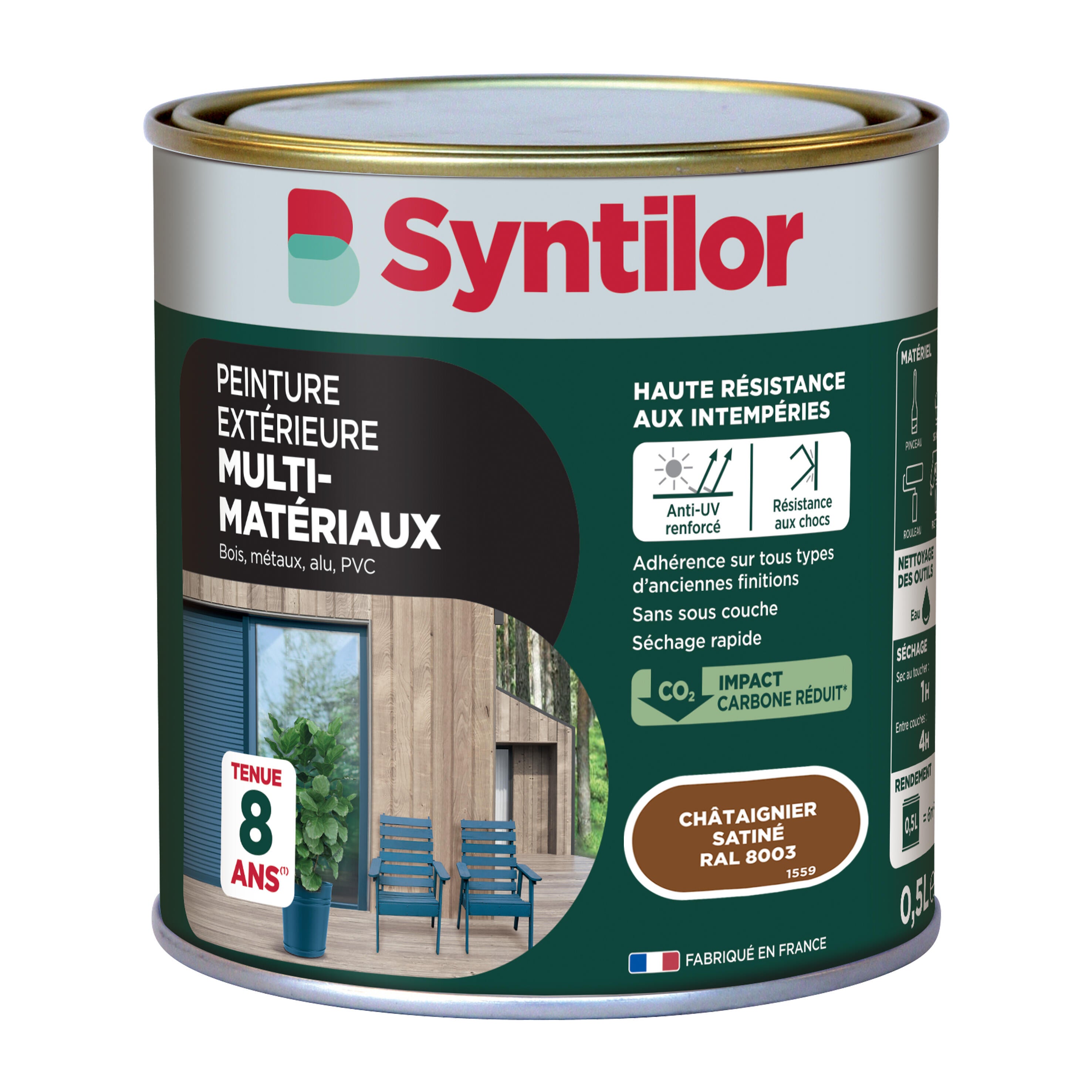 Peinture extérieure bois, aluminium, pvc . SYNTILOR châtaignier satiné 0.5L - 4