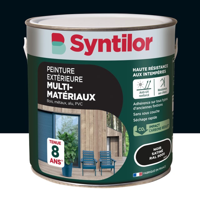 Peinture extérieure bois, aluminium, pvc . SYNTILOR noir satiné 2L